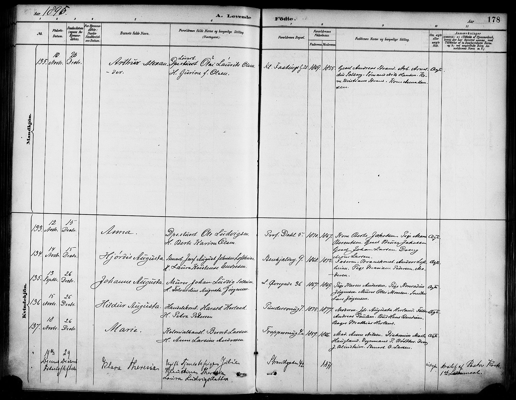 Korskirken sokneprestembete, AV/SAB-A-76101/H/Haa/L0022: Parish register (official) no. B 8, 1889-1899, p. 178