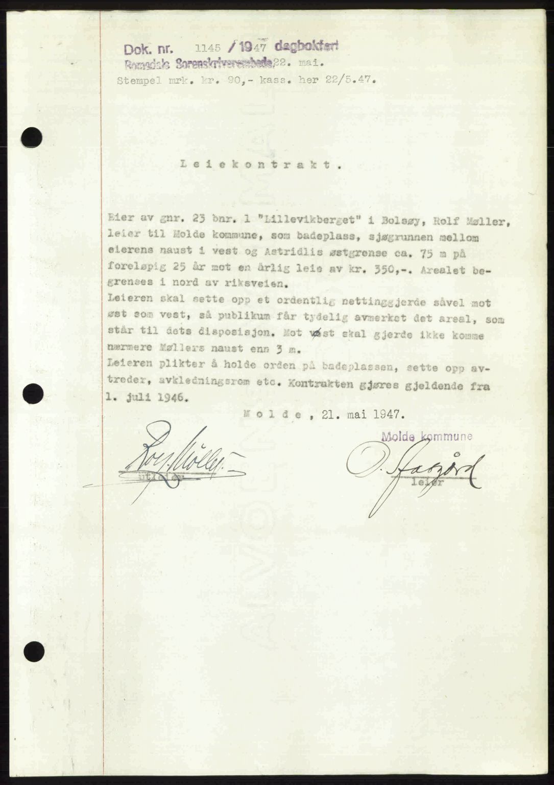 Romsdal sorenskriveri, AV/SAT-A-4149/1/2/2C: Mortgage book no. A23, 1947-1947, Diary no: : 1145/1947