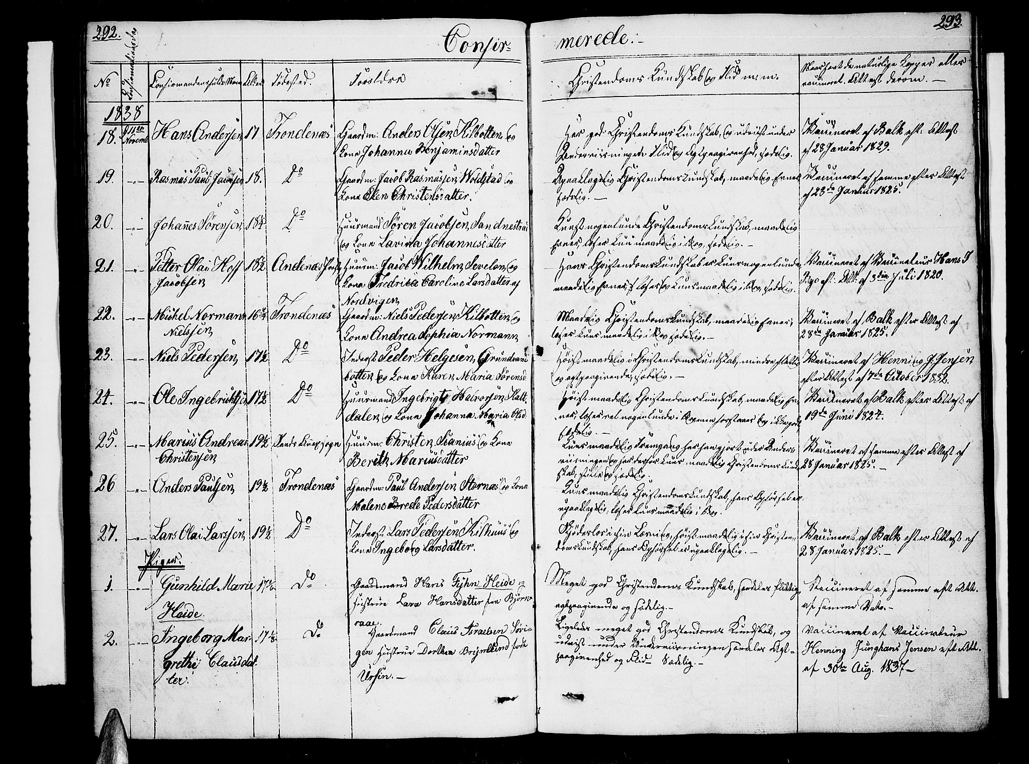 Trondenes sokneprestkontor, SATØ/S-1319/H/Hb/L0005klokker: Parish register (copy) no. 5, 1834-1845, p. 292-293