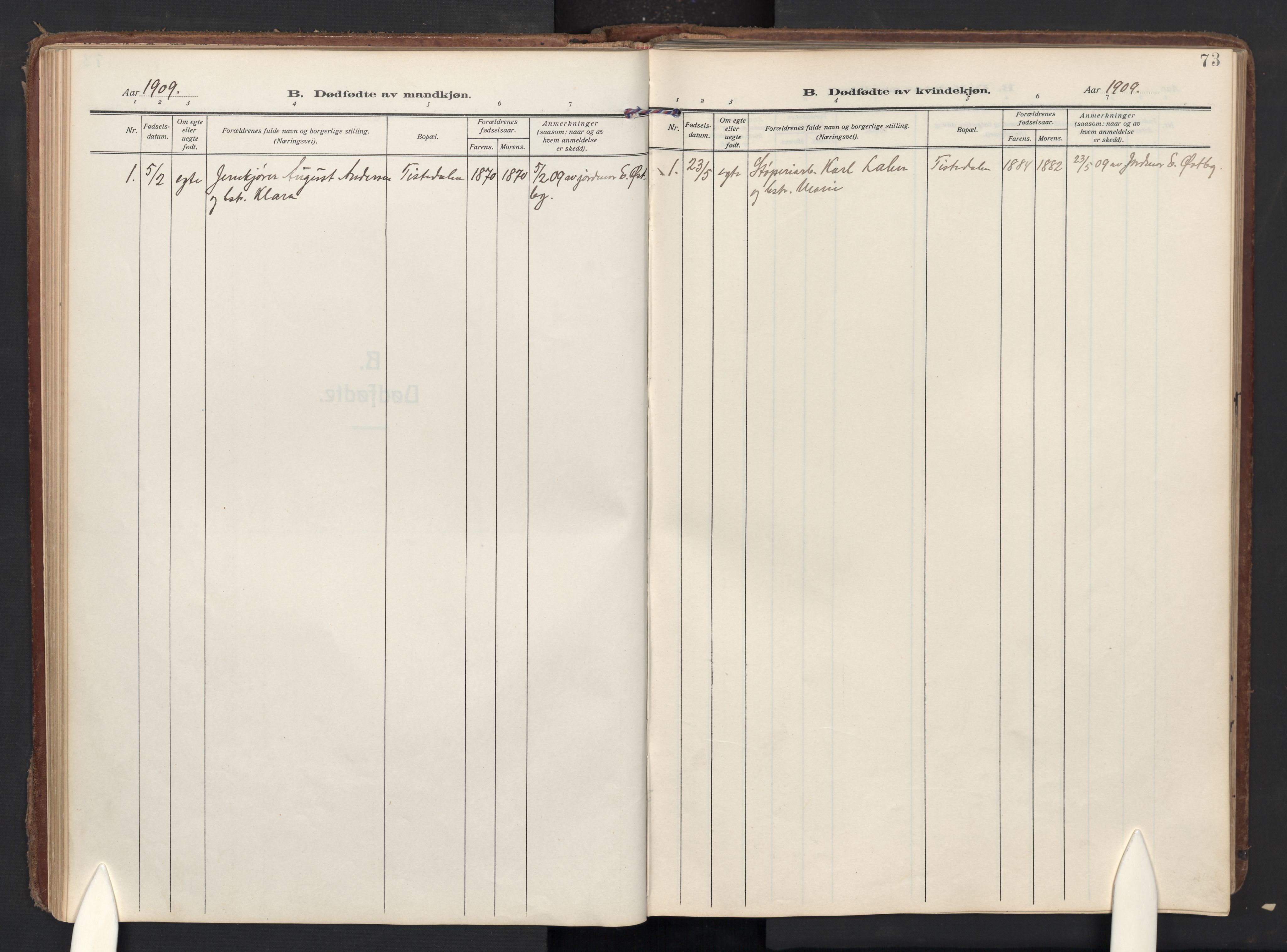 Halden prestekontor Kirkebøker, SAO/A-10909/F/Fc/L0002: Parish register (official) no. III 2, 1909-1945, p. 73