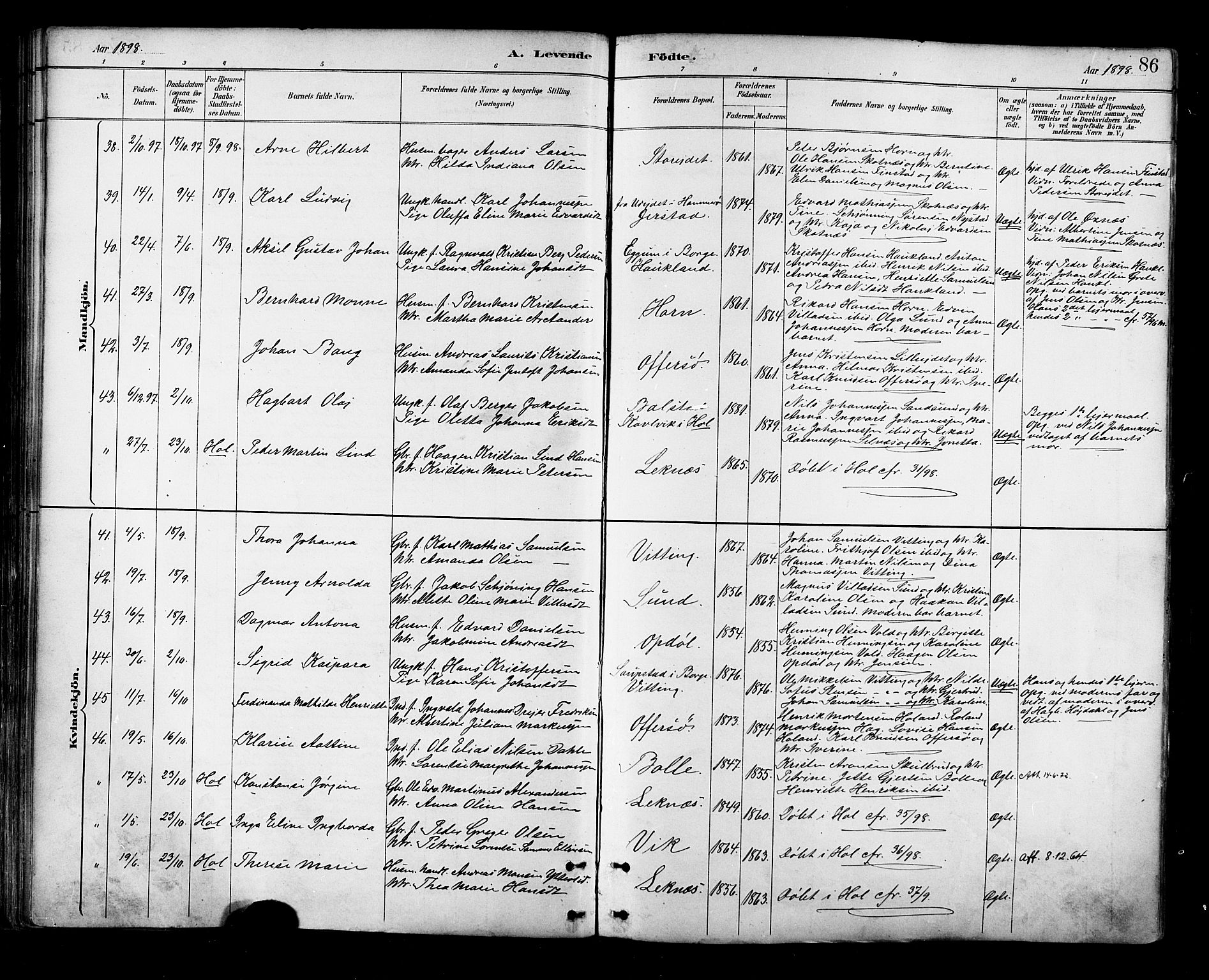 Ministerialprotokoller, klokkerbøker og fødselsregistre - Nordland, AV/SAT-A-1459/881/L1167: Parish register (copy) no. 881C04, 1886-1899, p. 86