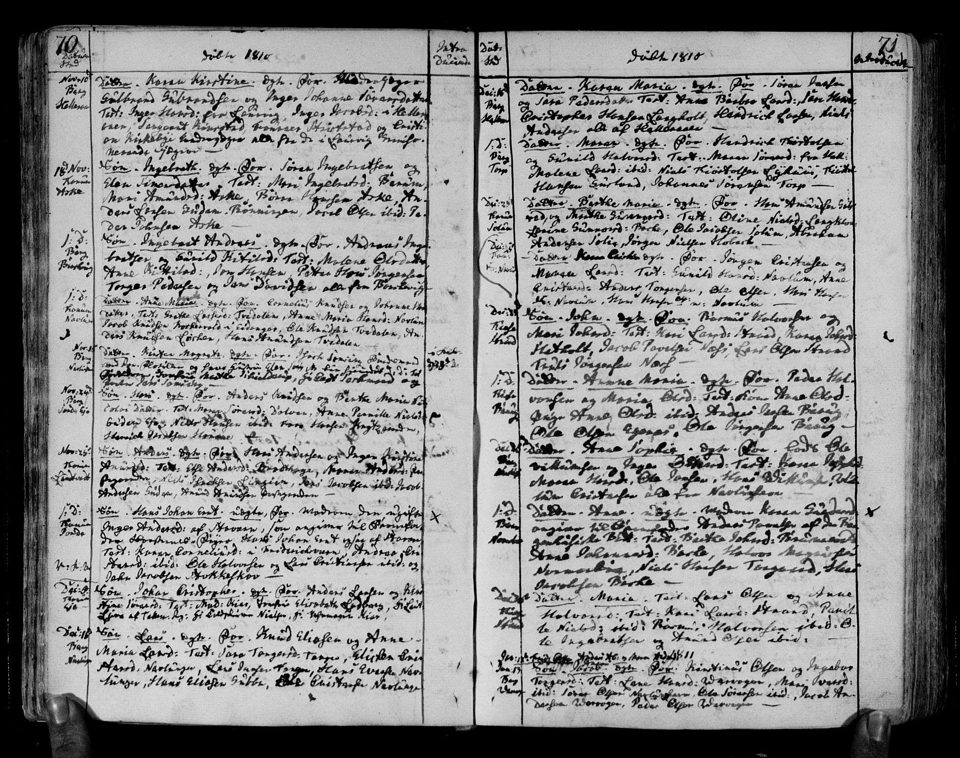 Brunlanes kirkebøker, AV/SAKO-A-342/F/Fa/L0002: Parish register (official) no. I 2, 1802-1834, p. 70-71