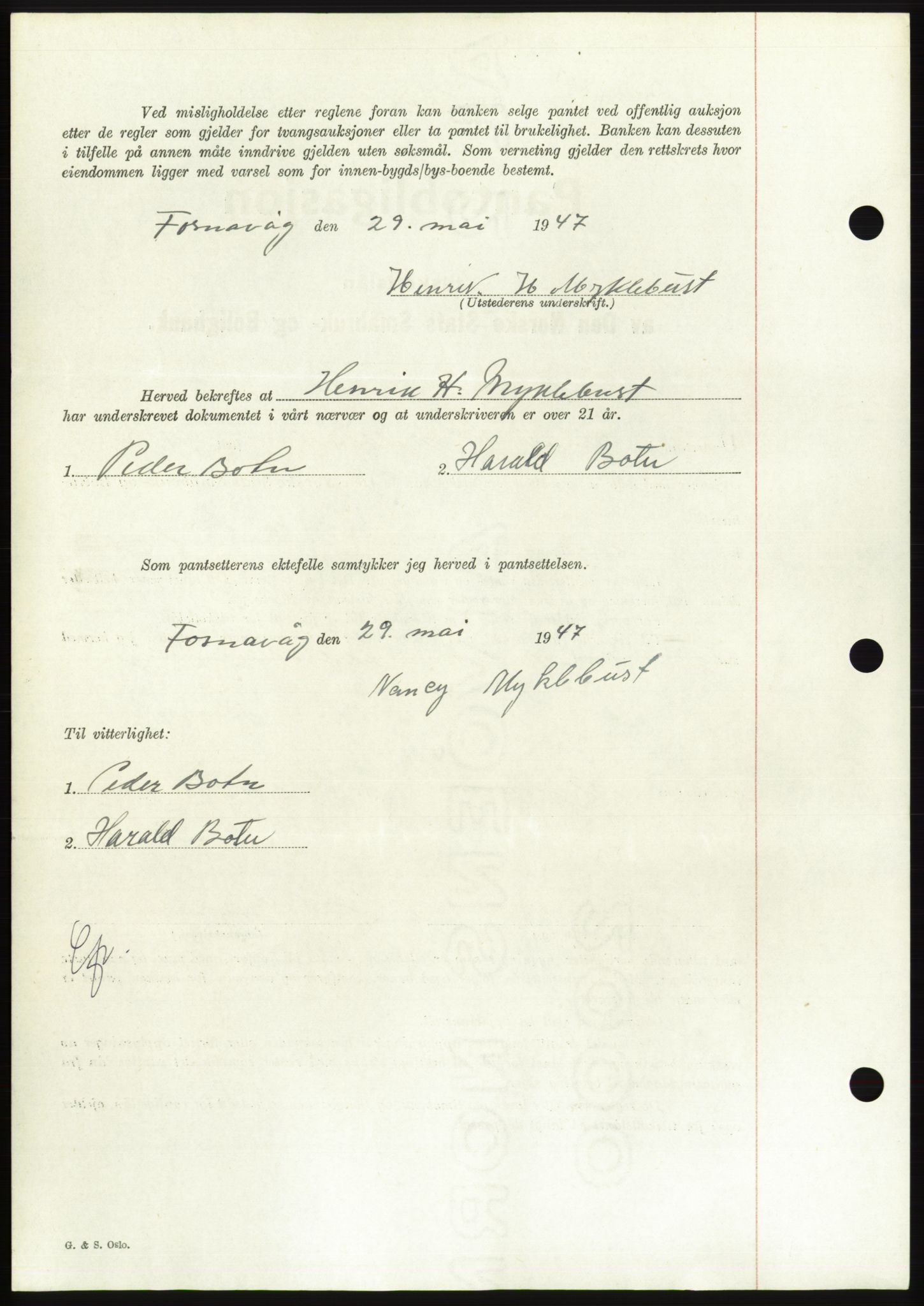 Søre Sunnmøre sorenskriveri, AV/SAT-A-4122/1/2/2C/L0115: Mortgage book no. 3B, 1947-1948, Diary no: : 952/1947