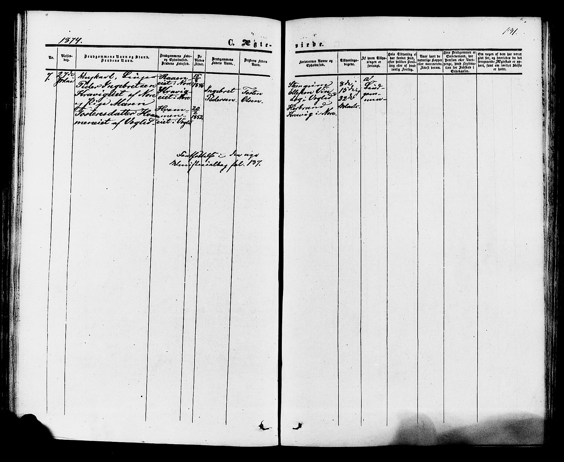 Rollag kirkebøker, AV/SAKO-A-240/F/Fa/L0009: Parish register (official) no. I 9, 1860-1874, p. 131