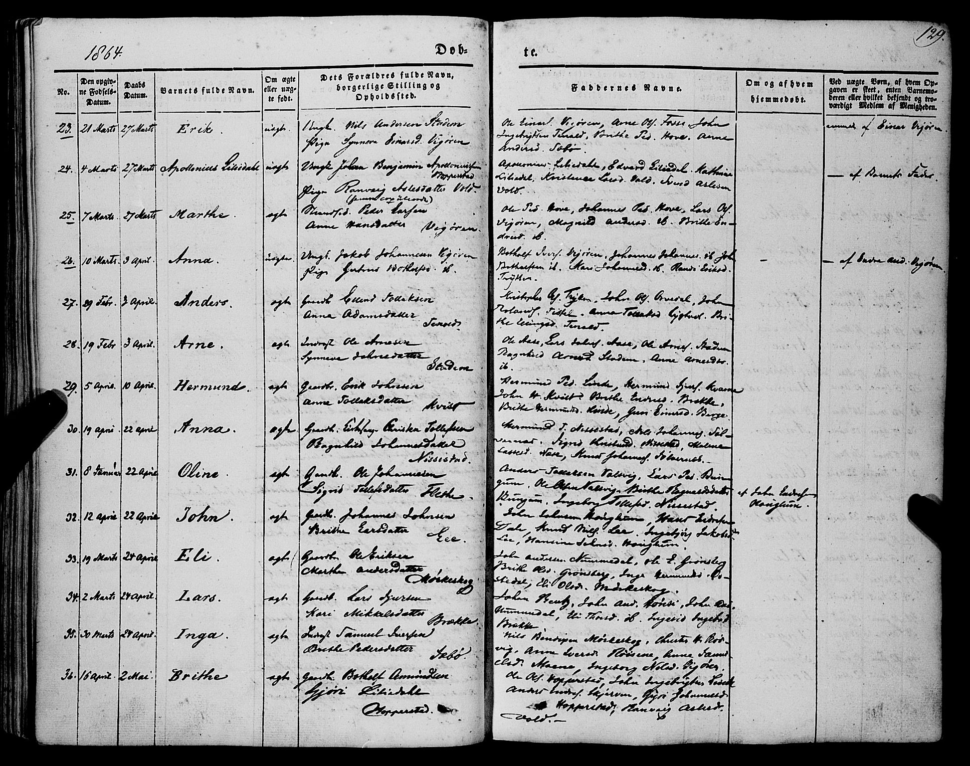 Vik sokneprestembete, AV/SAB-A-81501/H/Haa/Haaa/L0008: Parish register (official) no. A 8, 1846-1865, p. 129