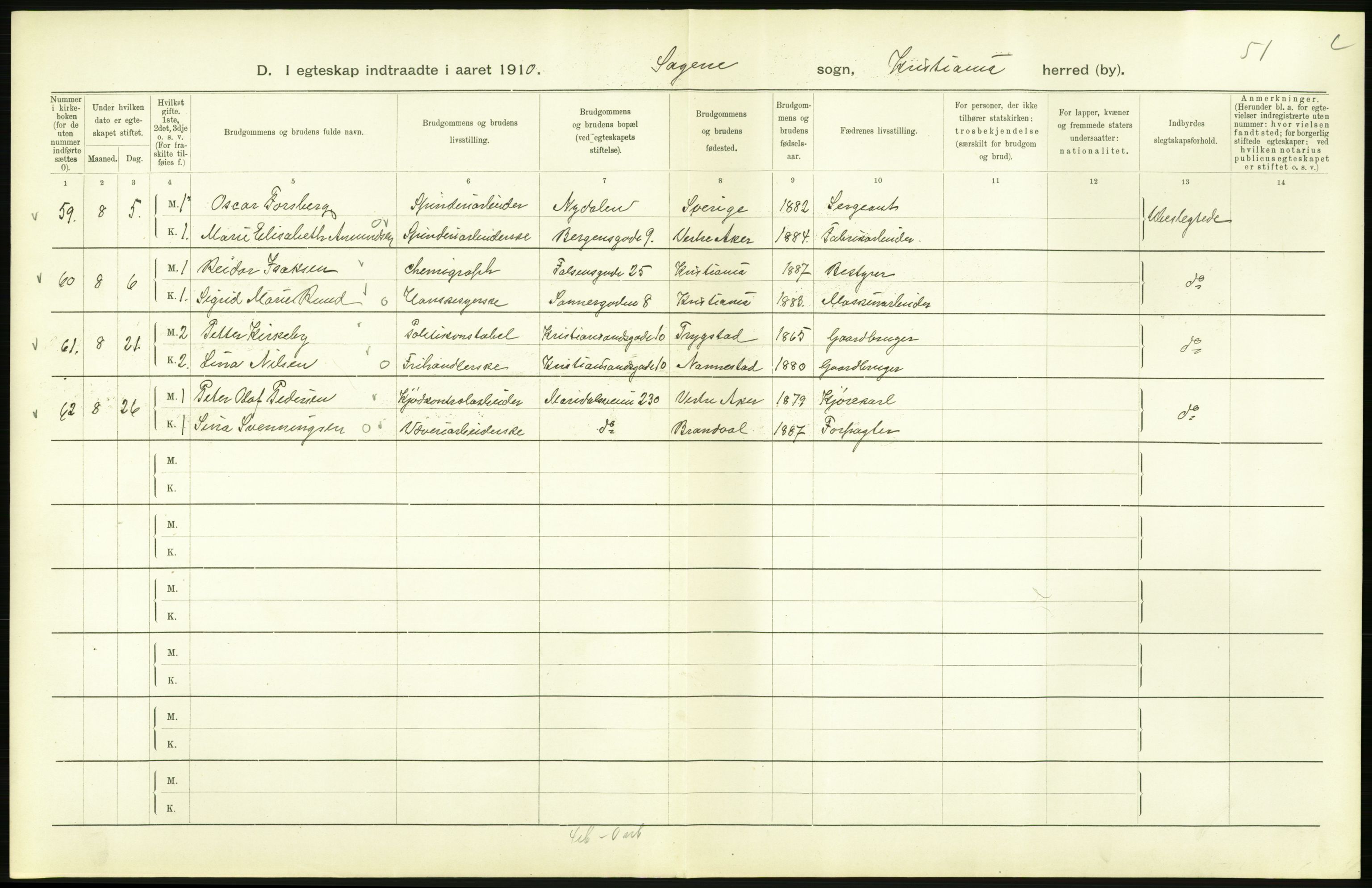 Statistisk sentralbyrå, Sosiodemografiske emner, Befolkning, AV/RA-S-2228/D/Df/Dfa/Dfah/L0009: Kristiania: Gifte og dødfødte., 1910, p. 630