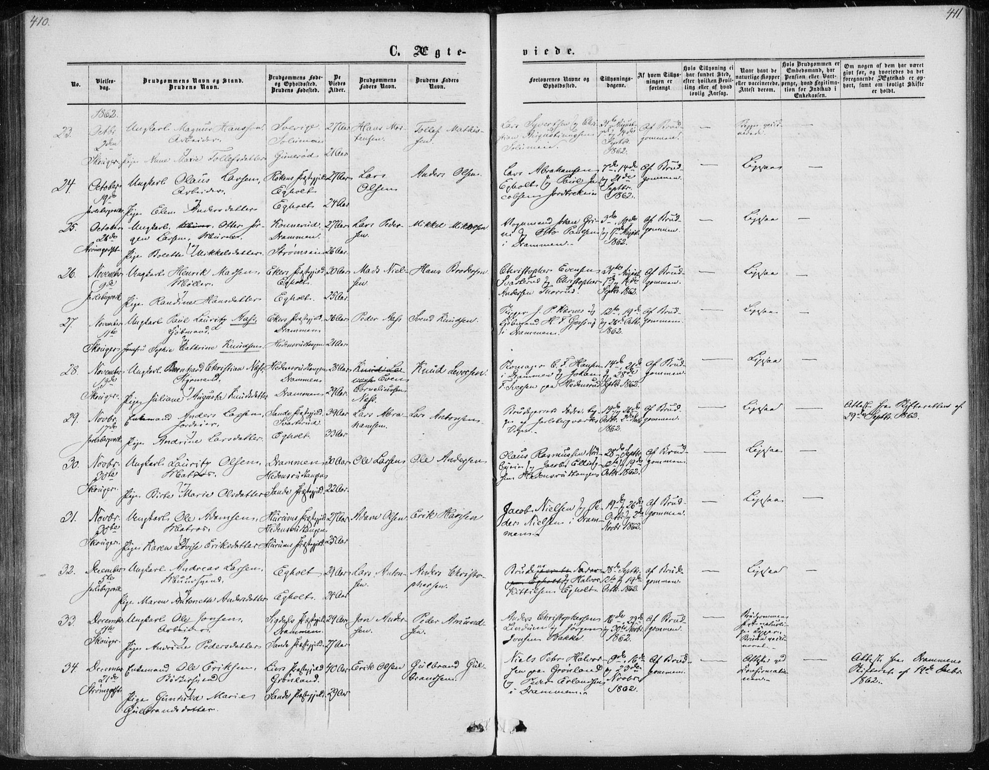 Skoger kirkebøker, SAKO/A-59/F/Fa/L0004: Parish register (official) no. I 4, 1862-1872, p. 410-411