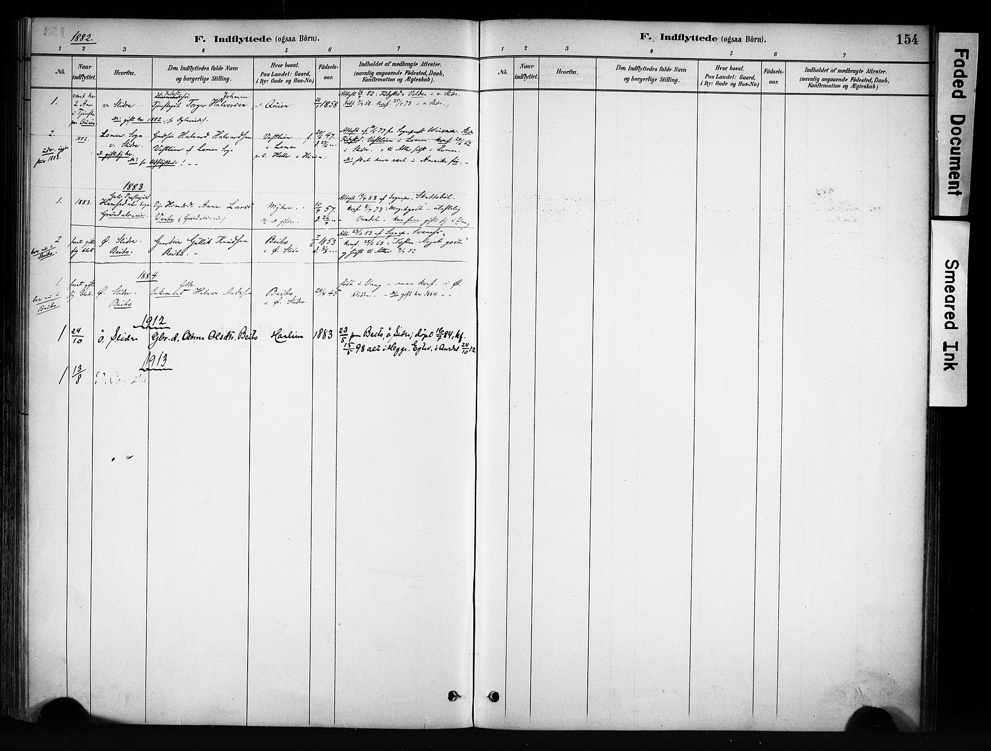Vang prestekontor, Valdres, SAH/PREST-140/H/Ha/L0009: Parish register (official) no. 9, 1882-1914, p. 154