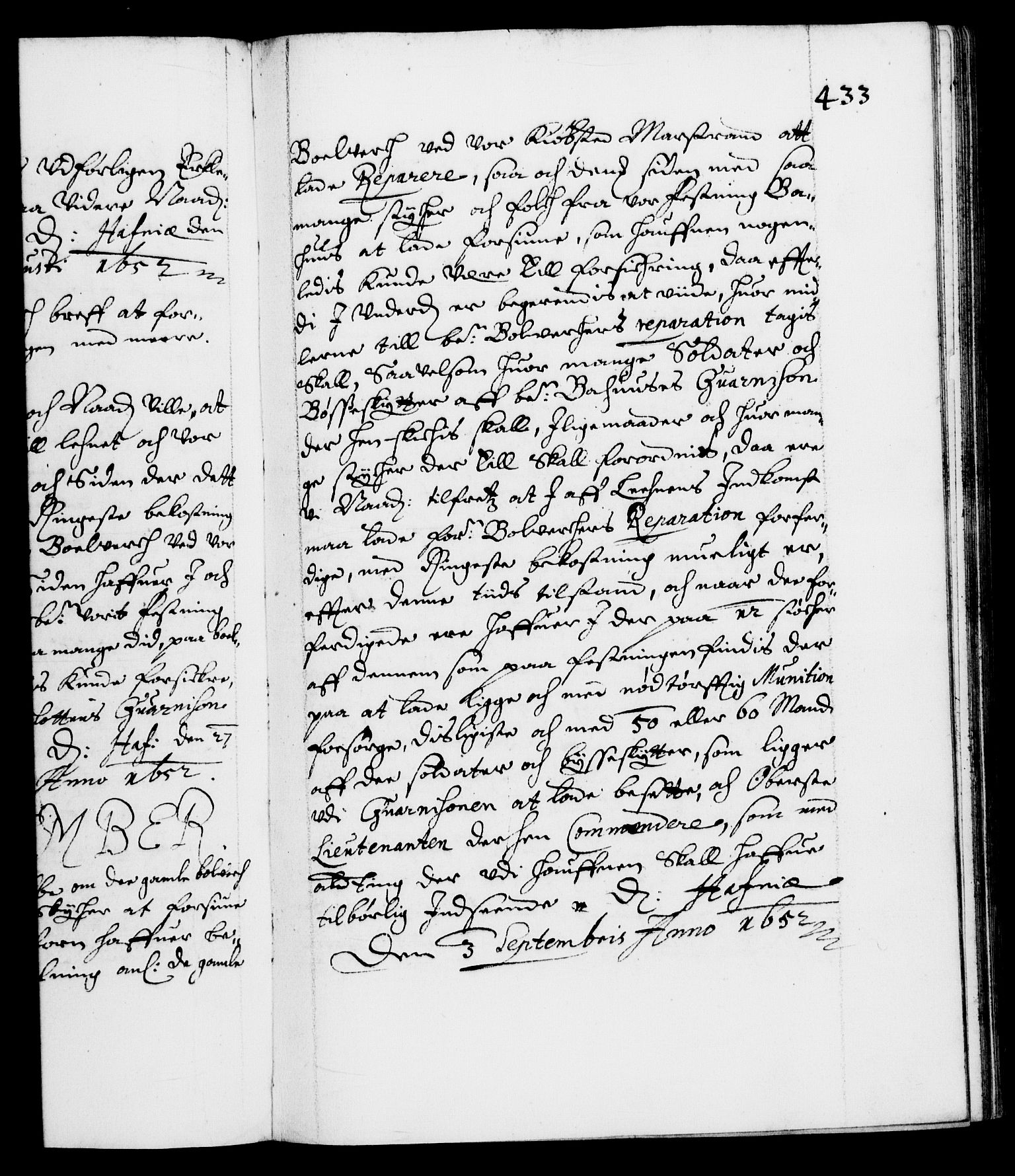 Danske Kanselli 1572-1799, AV/RA-EA-3023/F/Fc/Fca/Fcab/L0008: Norske tegnelser (mikrofilm), 1648-1652, p. 433a
