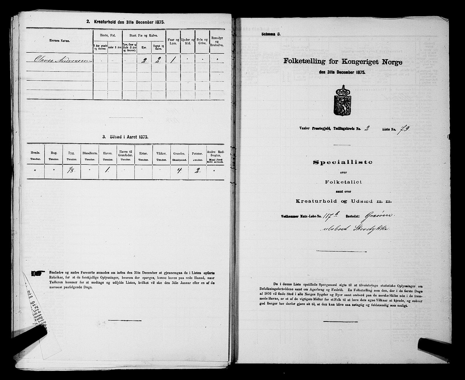 RA, 1875 census for 0137P Våler, 1875, p. 404