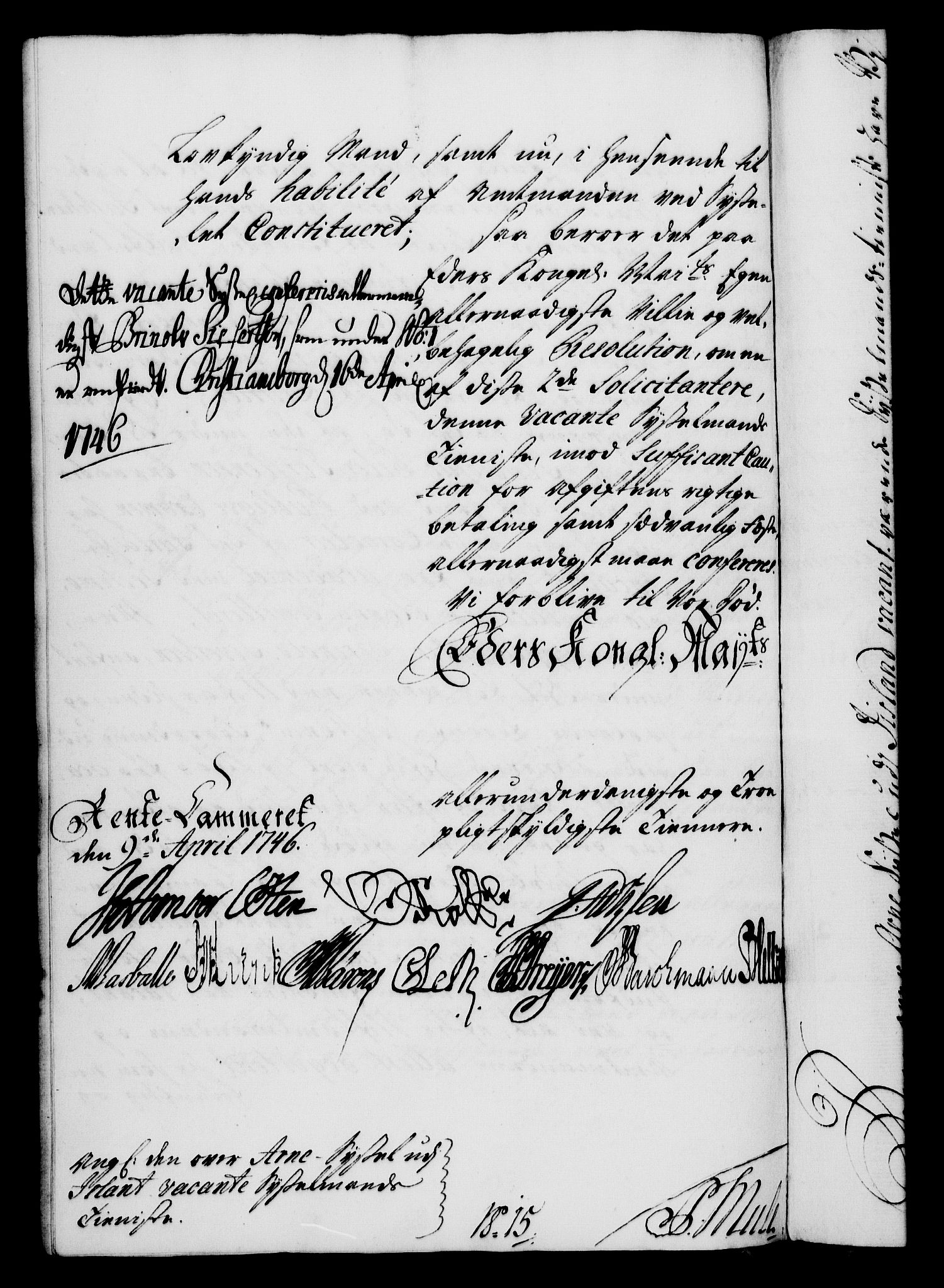 Rentekammeret, Kammerkanselliet, RA/EA-3111/G/Gf/Gfa/L0028: Norsk relasjons- og resolusjonsprotokoll (merket RK 52.28), 1745-1746, p. 754