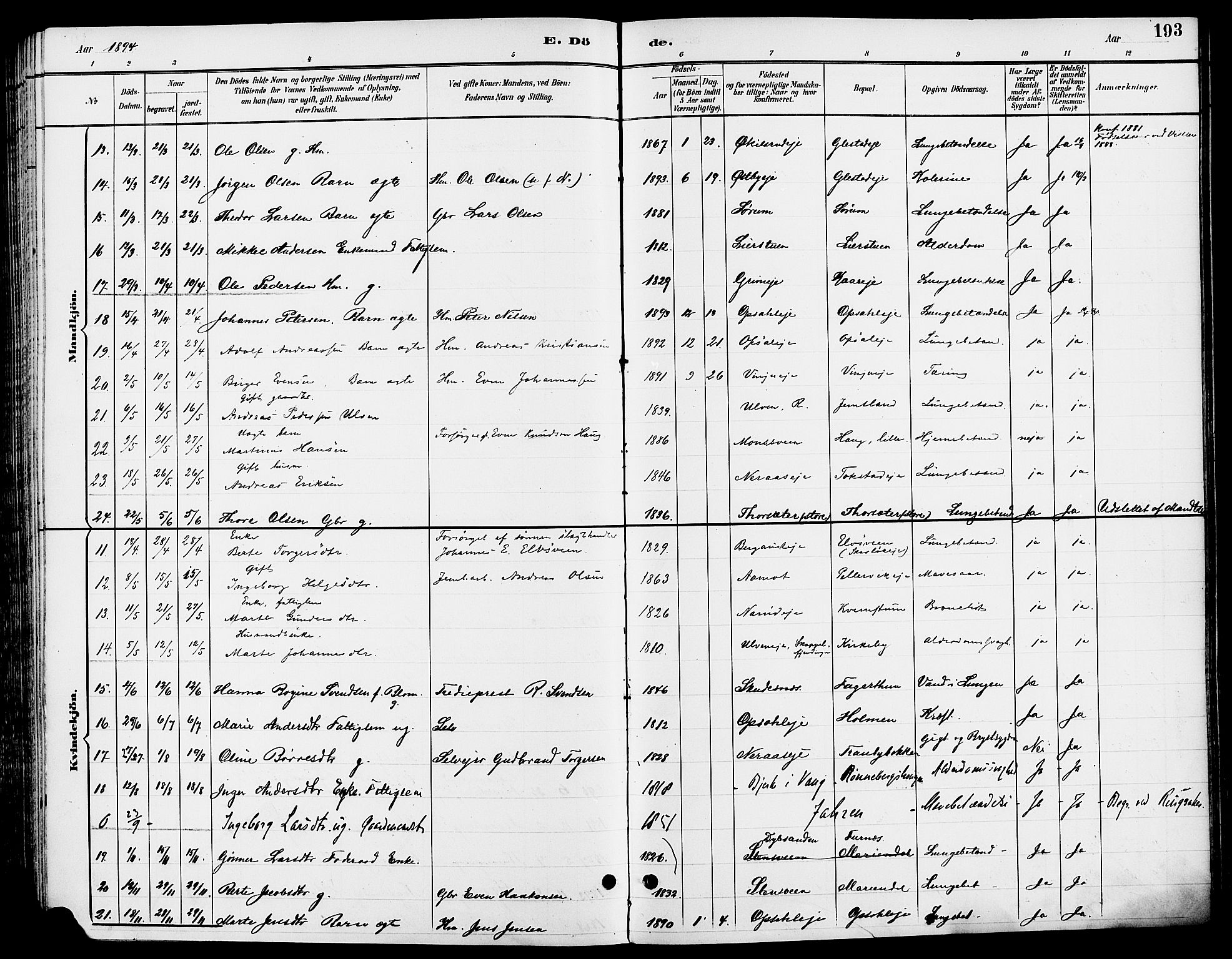 Ringsaker prestekontor, SAH/PREST-014/L/La/L0014: Parish register (copy) no. 14, 1891-1904, p. 193
