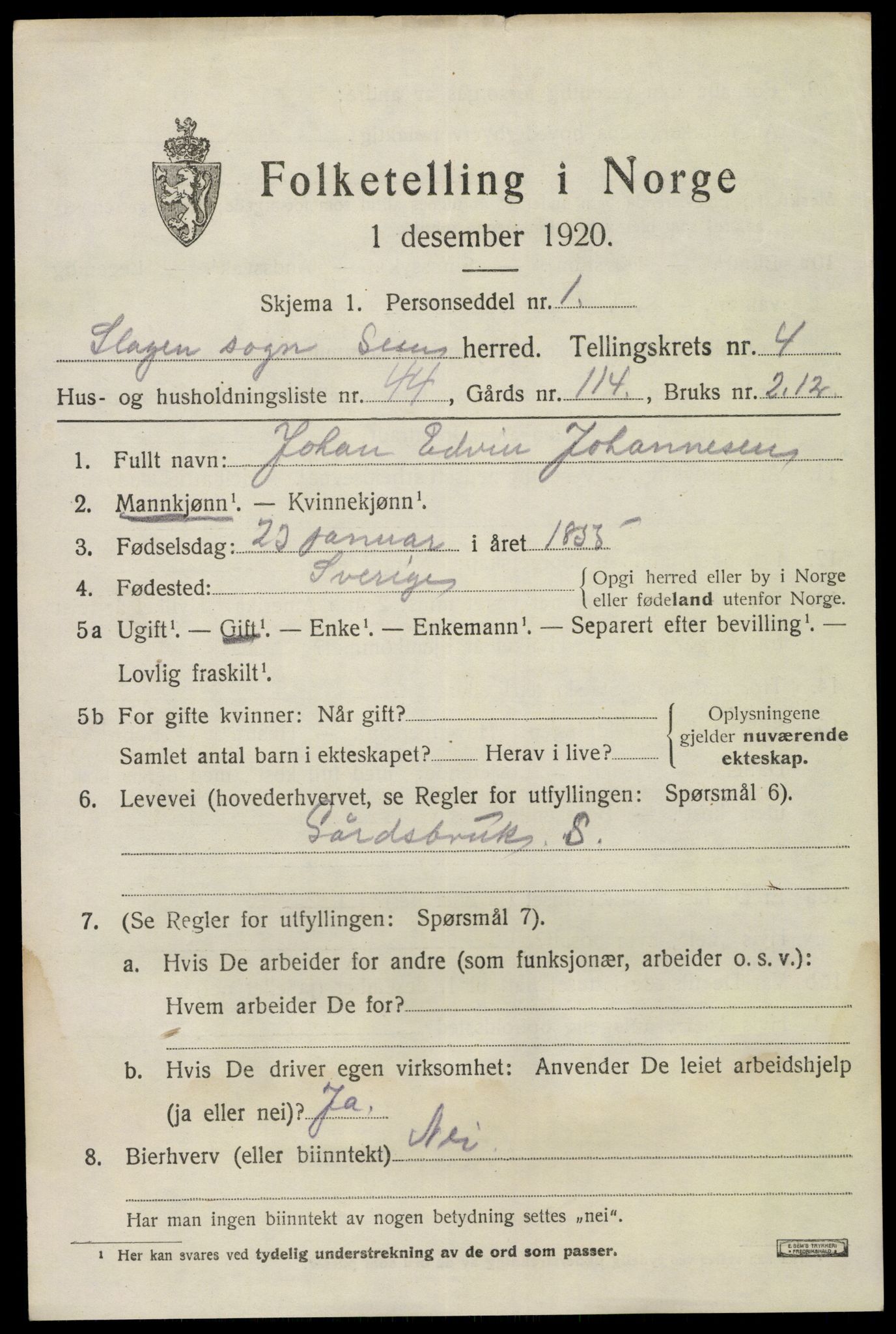 SAKO, 1920 census for Sem, 1920, p. 7553