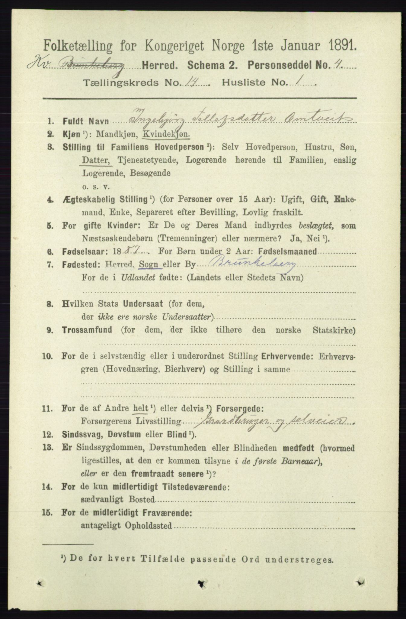 RA, 1891 census for 0829 Kviteseid, 1891, p. 3351