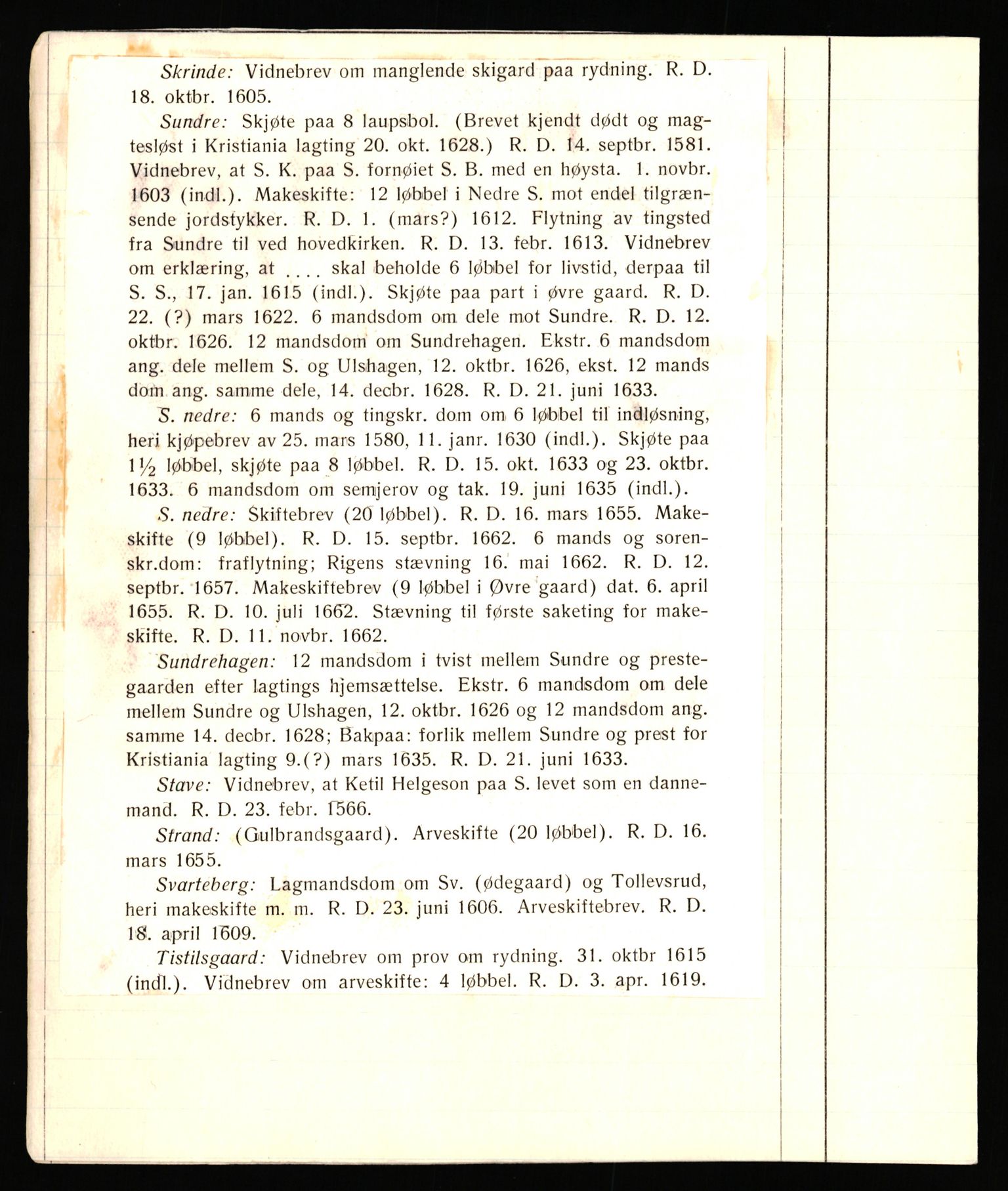 Riksarkivets diplomsamling, AV/RA-EA-5965/F35/F35e/L0012: Registreringssedler Buskerud 1, 1400-1700, p. 14