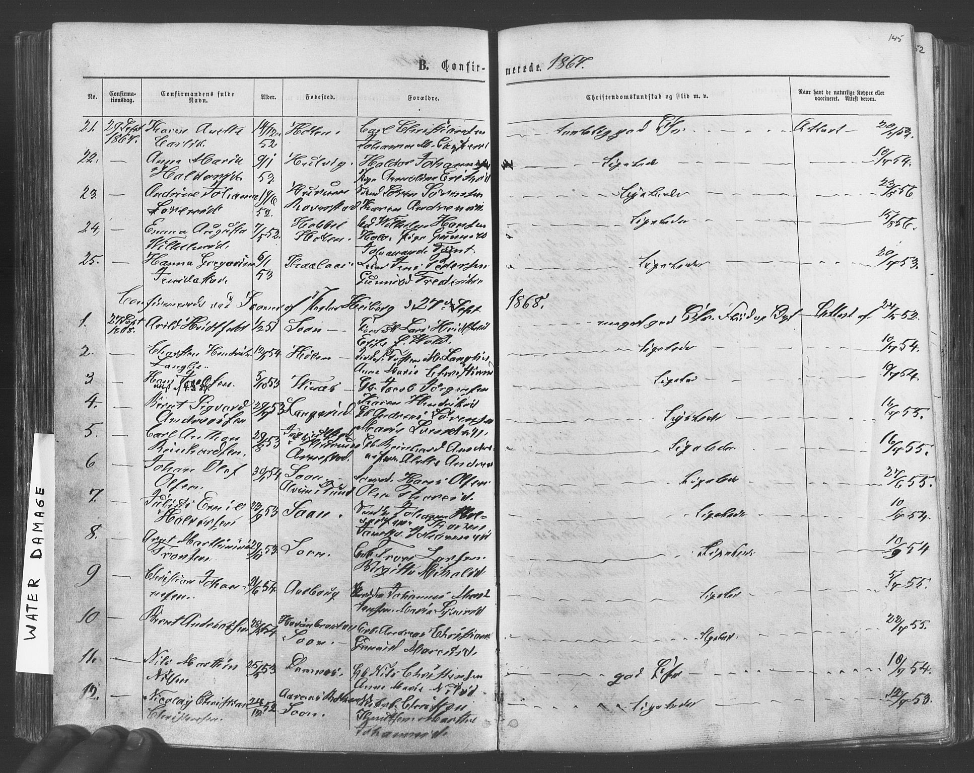 Vestby prestekontor Kirkebøker, SAO/A-10893/F/Fa/L0008: Parish register (official) no. I 8, 1863-1877, p. 145