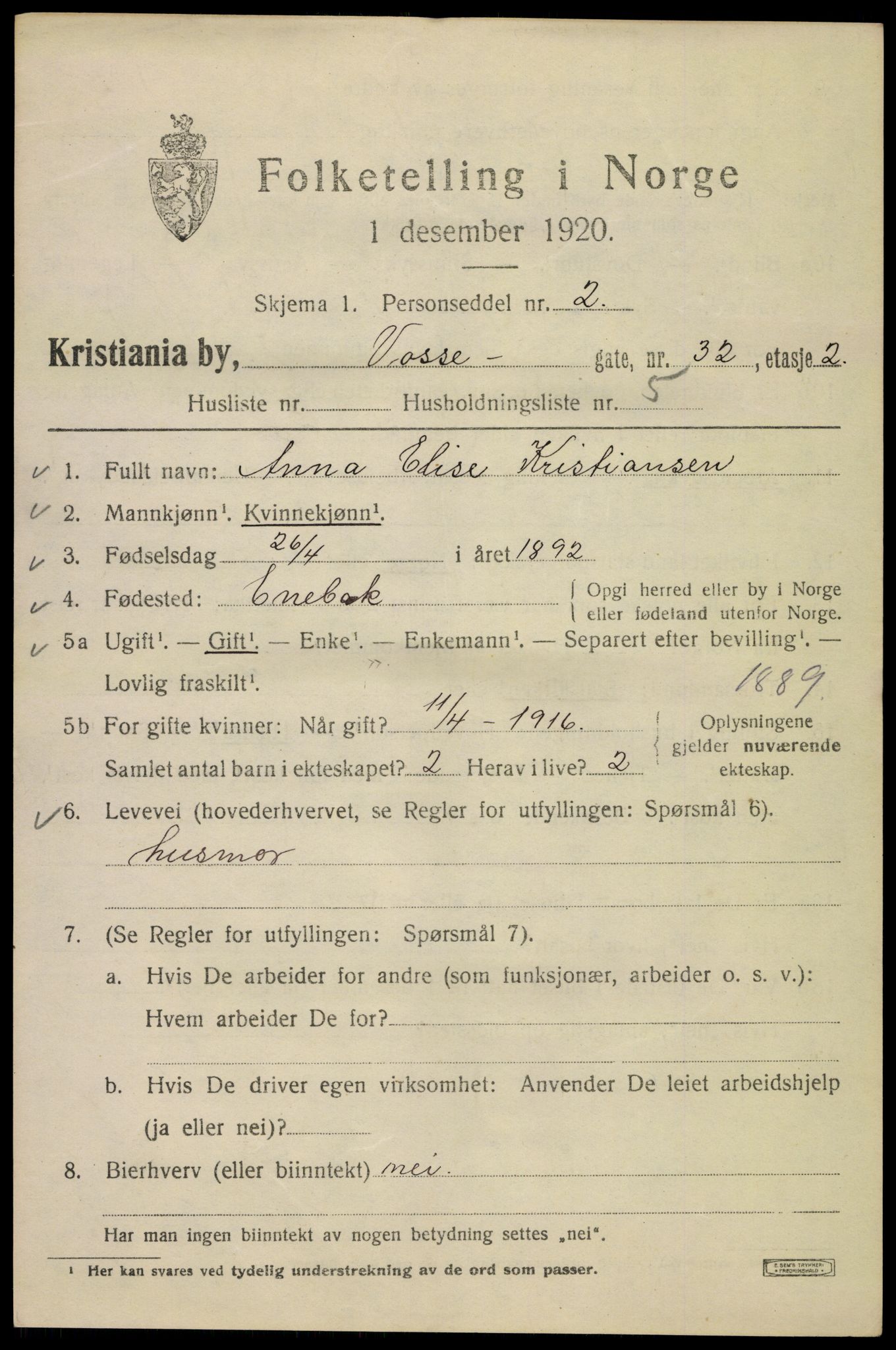 SAO, 1920 census for Kristiania, 1920, p. 644705