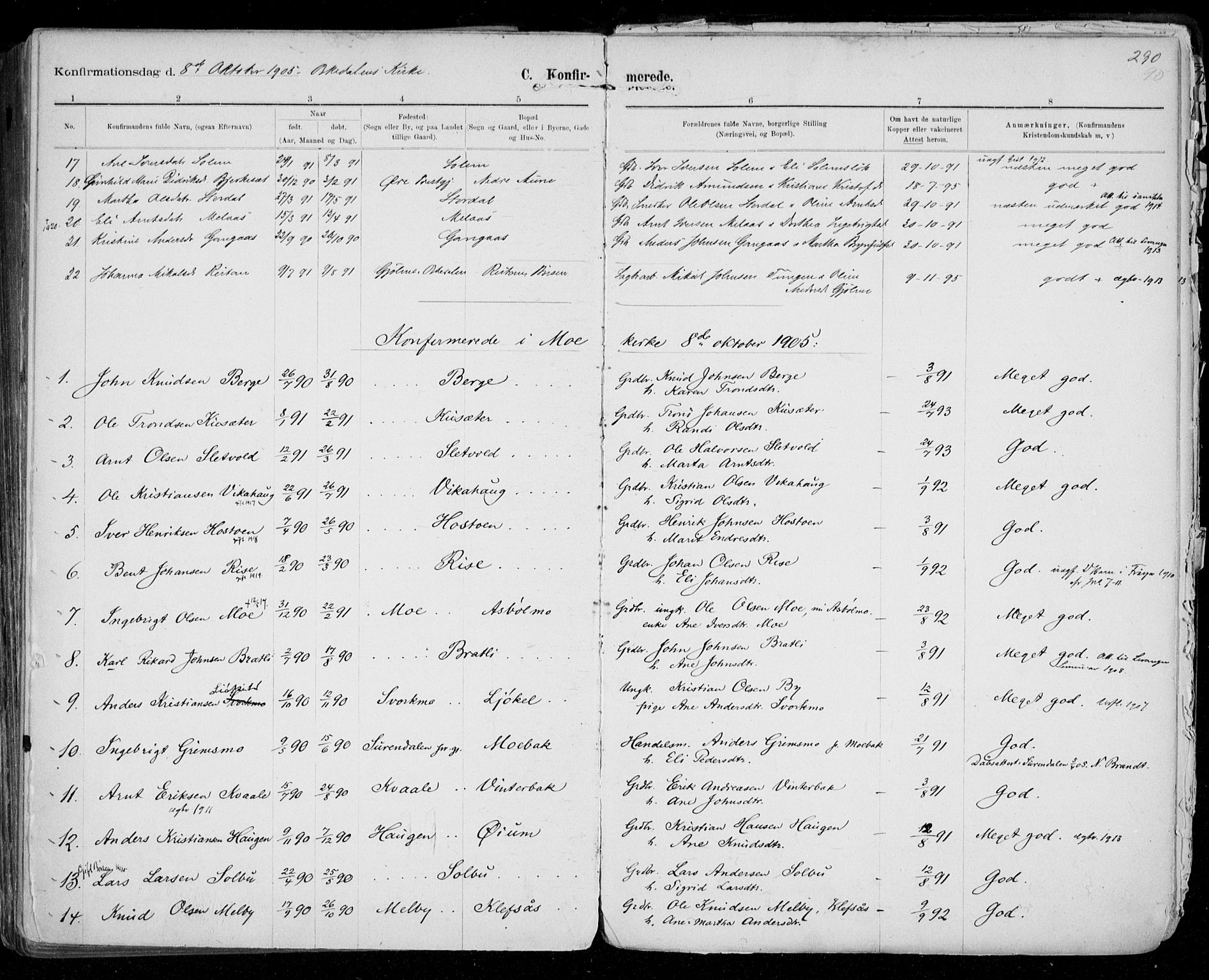 Ministerialprotokoller, klokkerbøker og fødselsregistre - Sør-Trøndelag, AV/SAT-A-1456/668/L0811: Parish register (official) no. 668A11, 1894-1913, p. 290