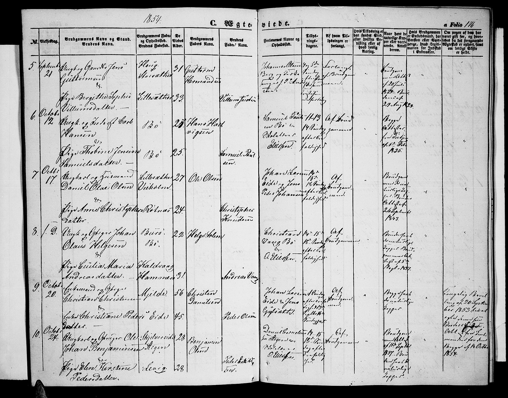 Ministerialprotokoller, klokkerbøker og fødselsregistre - Nordland, SAT/A-1459/855/L0814: Parish register (copy) no. 855C03, 1851-1864, p. 176