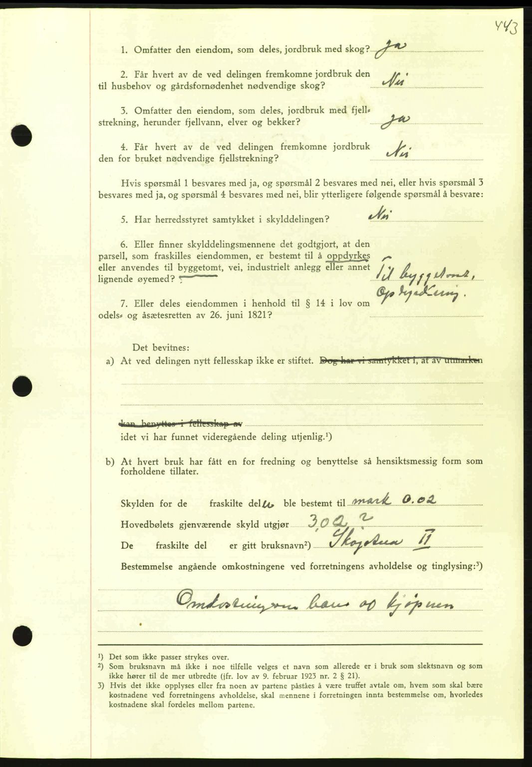 Nordmøre sorenskriveri, AV/SAT-A-4132/1/2/2Ca: Mortgage book no. A96, 1943-1944, Diary no: : 2403/1943