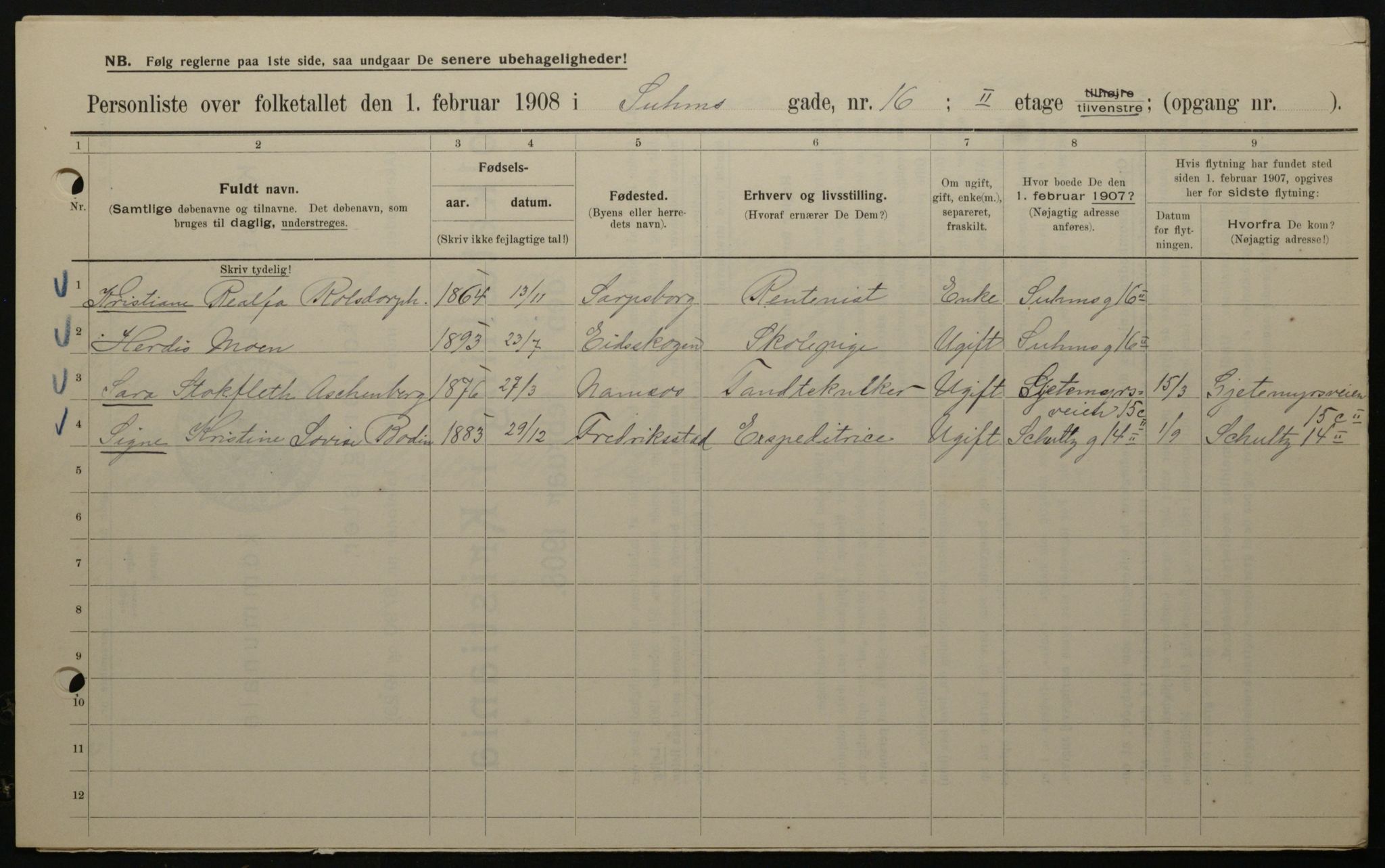 OBA, Municipal Census 1908 for Kristiania, 1908, p. 94135