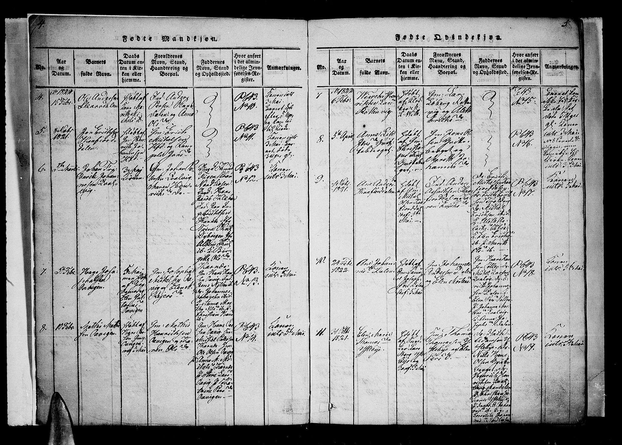 Lyngen sokneprestembete, AV/SATØ-S-1289/H/He/Hea/L0003kirke: Parish register (official) no. 3, 1822-1838, p. 4-5