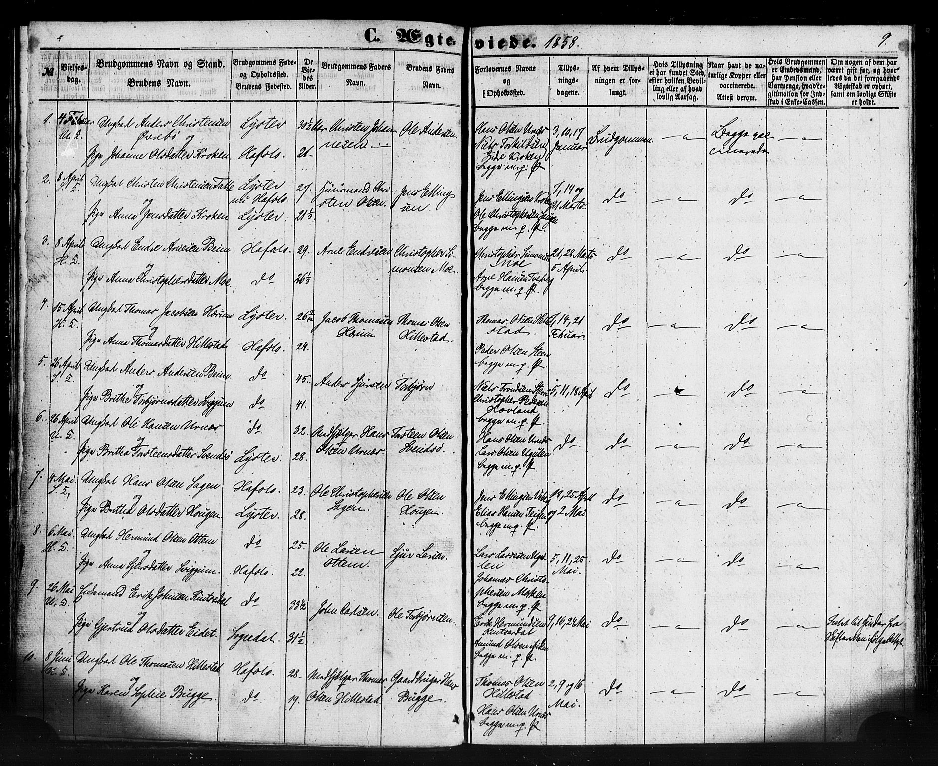 Hafslo sokneprestembete, AV/SAB-A-80301/H/Haa/Haaa/L0013: Parish register (official) no. A 13, 1854-1879, p. 9