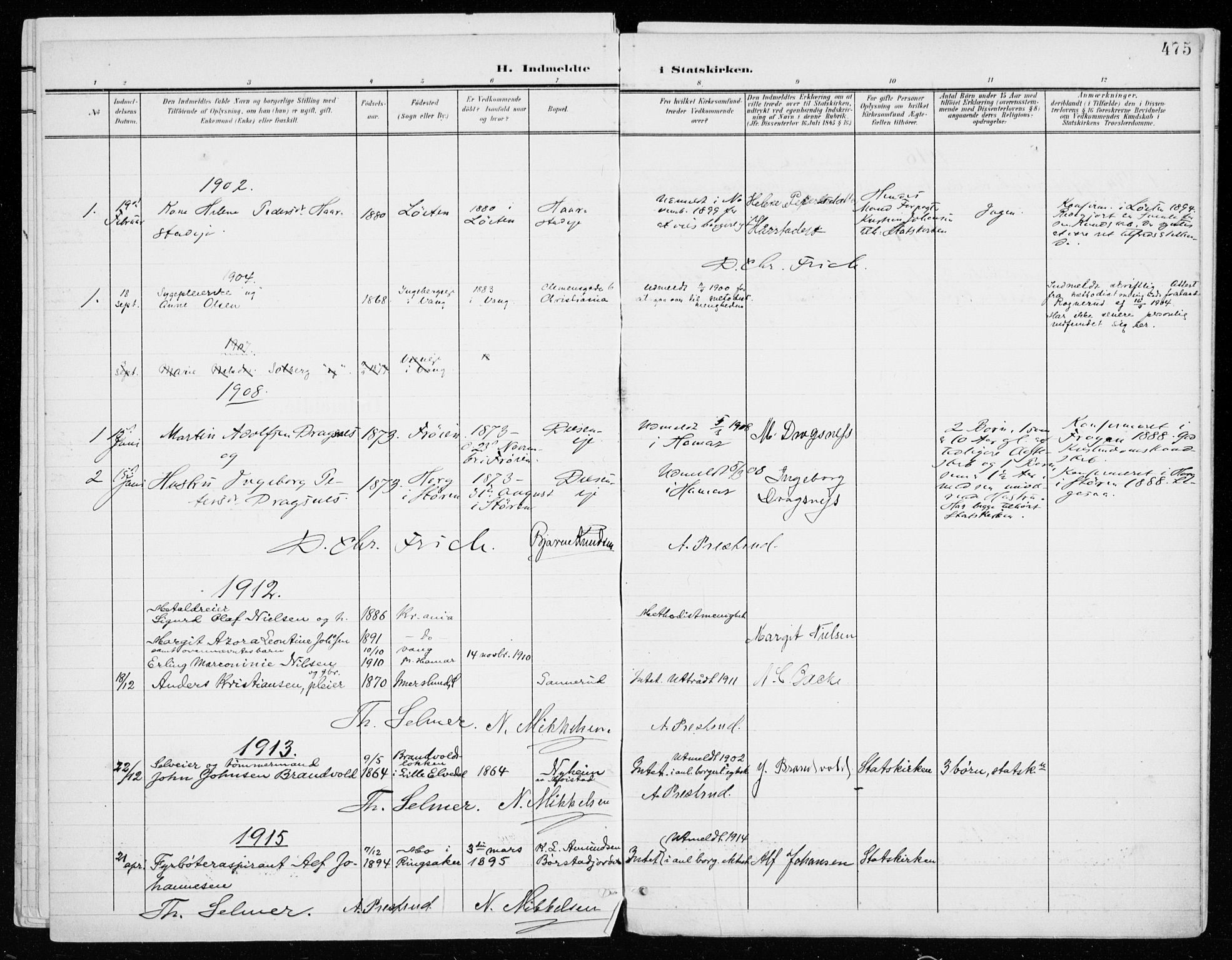 Vang prestekontor, Hedmark, SAH/PREST-008/H/Ha/Haa/L0021: Parish register (official) no. 21, 1902-1917, p. 475