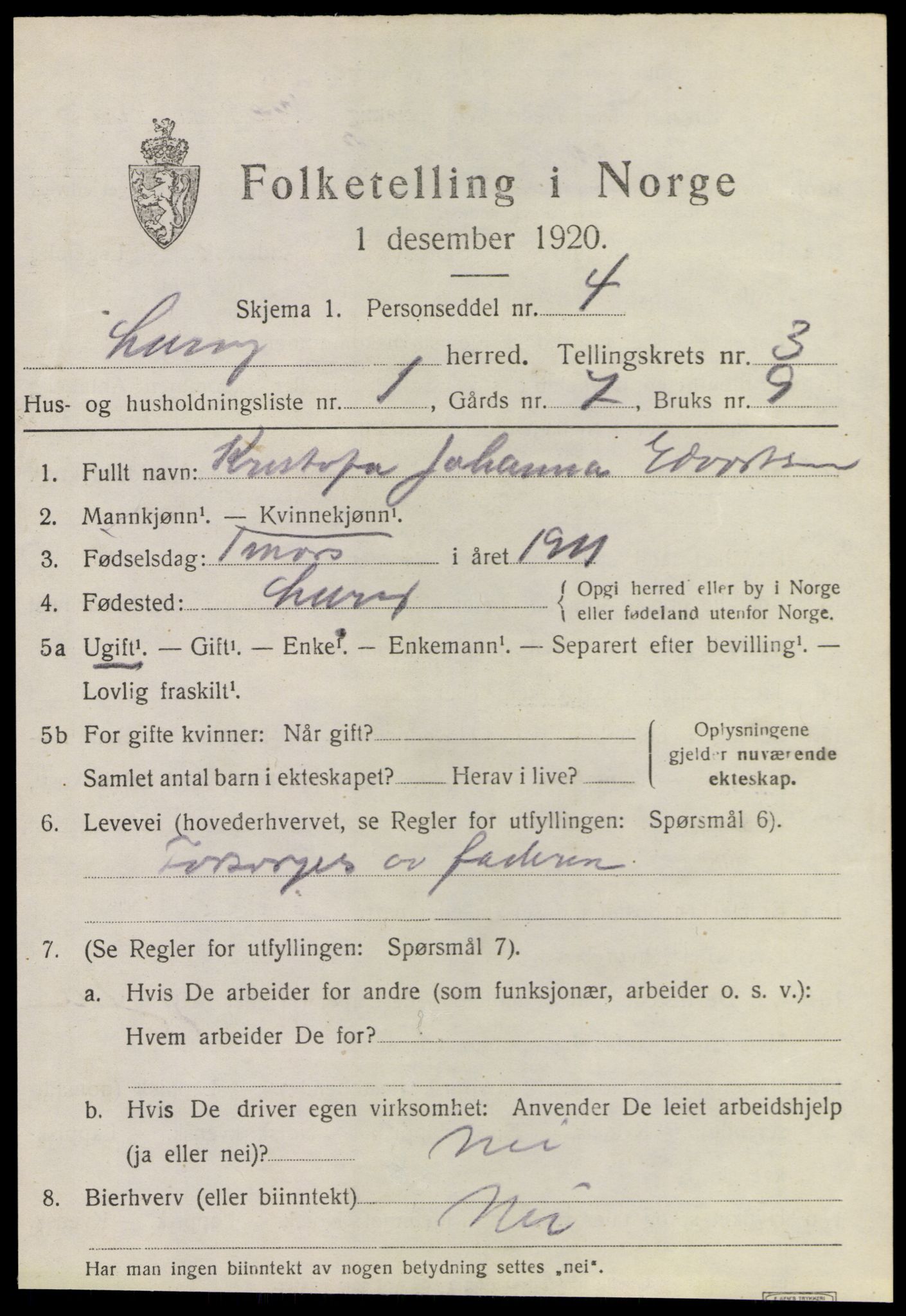 SAT, 1920 census for Lurøy, 1920, p. 1811