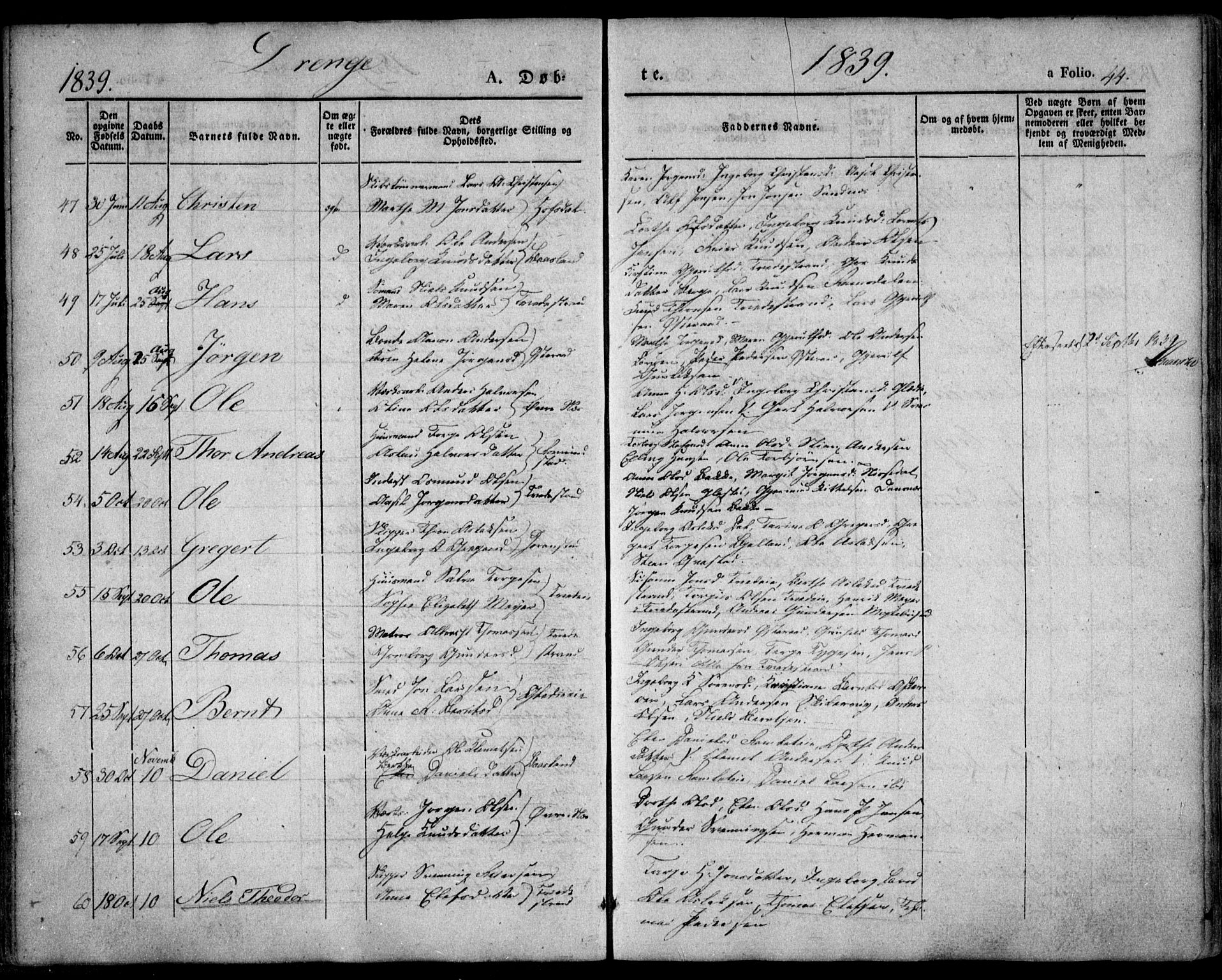 Holt sokneprestkontor, AV/SAK-1111-0021/F/Fa/L0007: Parish register (official) no. A 7, 1836-1848, p. 44