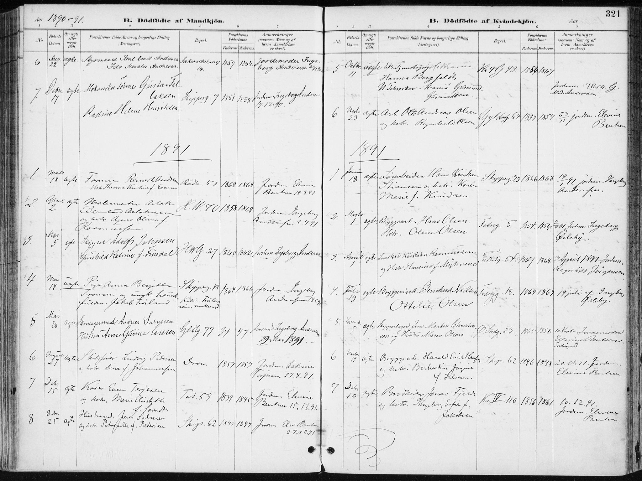 Kristiansand domprosti, SAK/1112-0006/F/Fa/L0019: Parish register (official) no. A 18, 1890-1897, p. 321