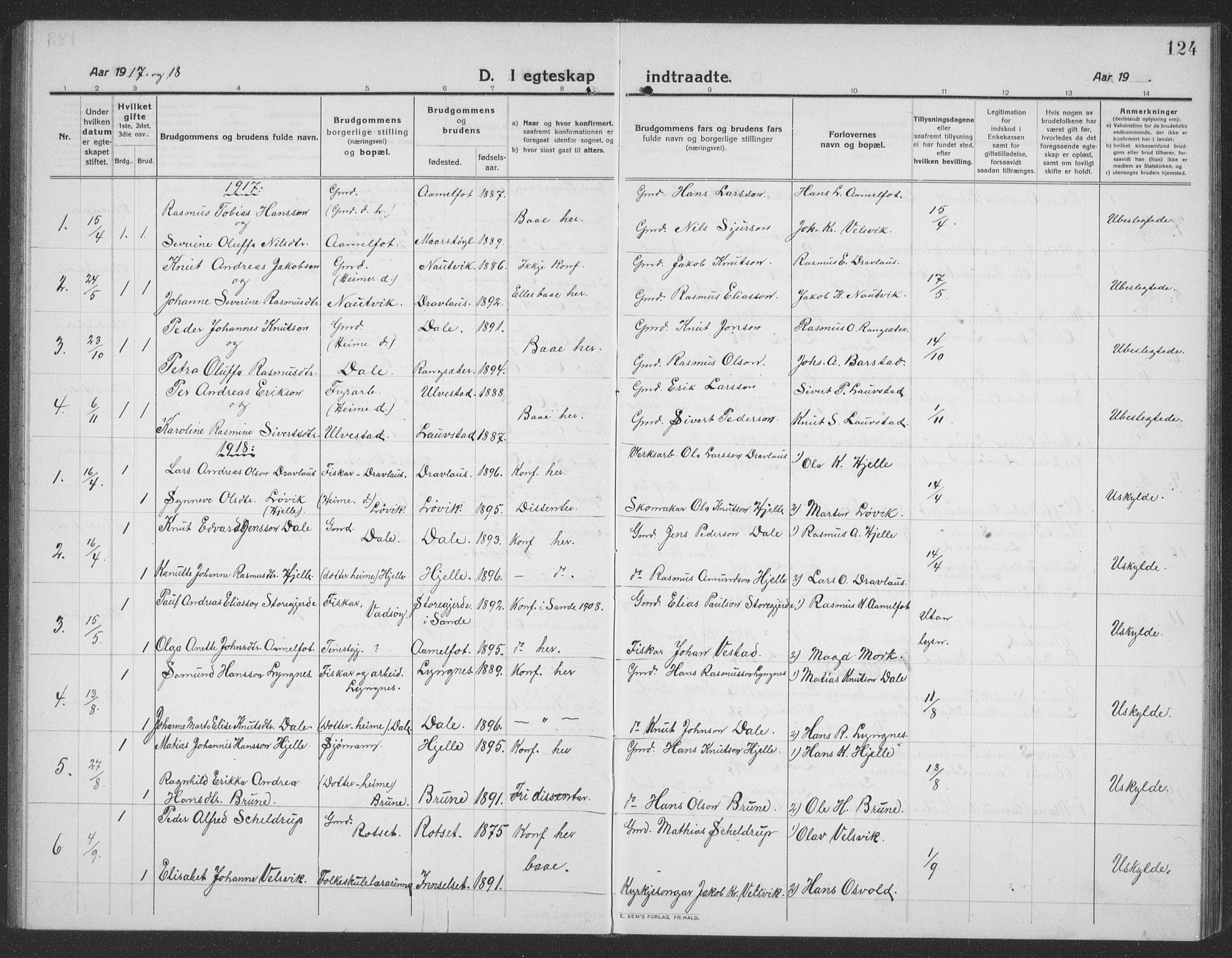 Ministerialprotokoller, klokkerbøker og fødselsregistre - Møre og Romsdal, SAT/A-1454/512/L0169: Parish register (copy) no. 512C01, 1910-1935, p. 124