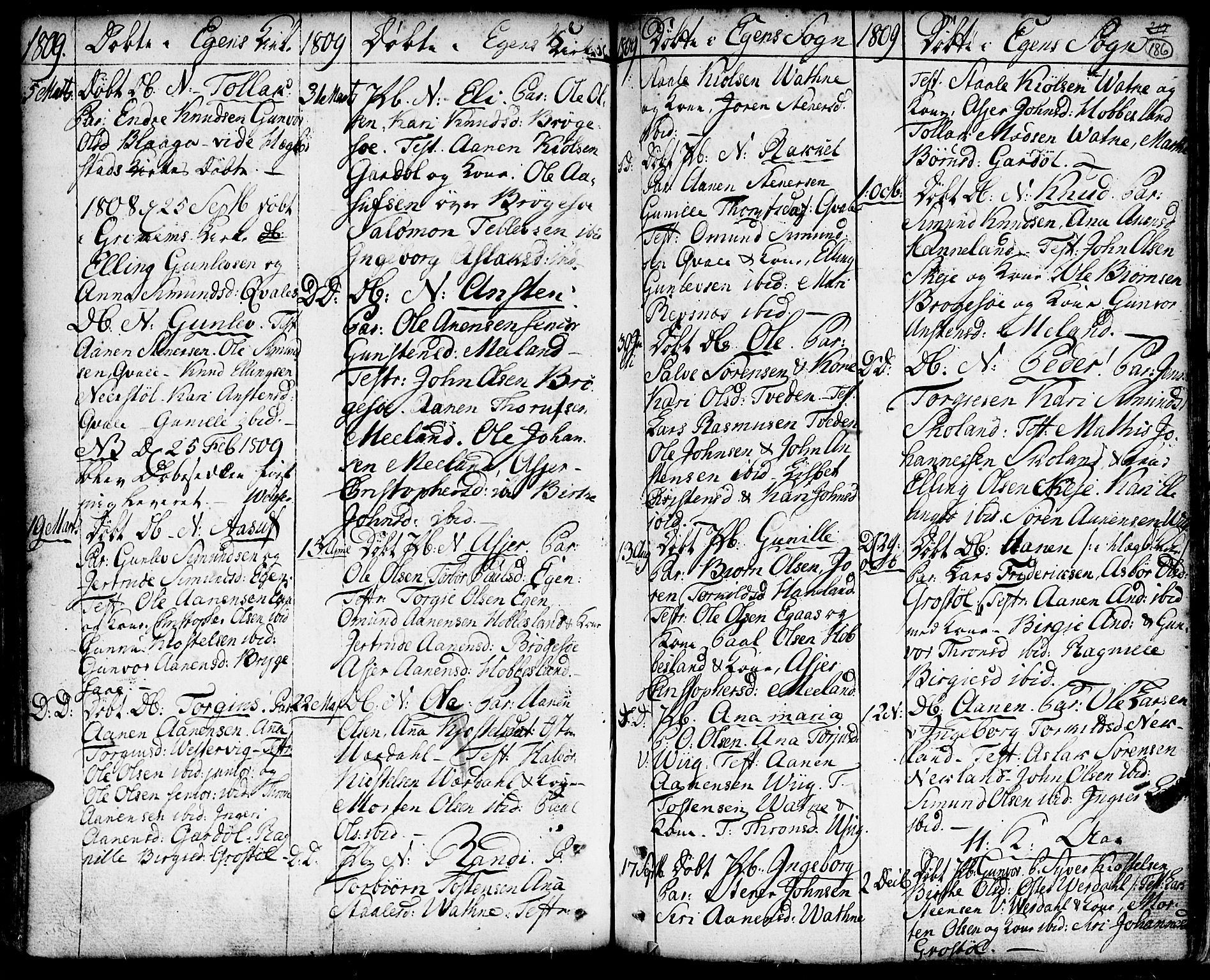 Hægebostad sokneprestkontor, SAK/1111-0024/F/Fa/Faa/L0001: Parish register (official) no. A 1 /2, 1760-1823, p. 186