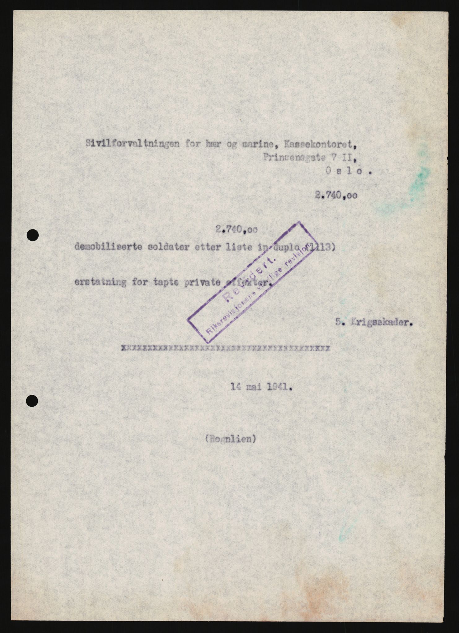 Justisdepartementet, Oppgjørsavdelingen, AV/RA-S-1056/G/Ga/L0005: Anvisningsliste nr. 385-388, 390-410, 662-725, 728-732, 736-740 og 1106-1140 over utbetalte effektsaker, 1940-1942, p. 443