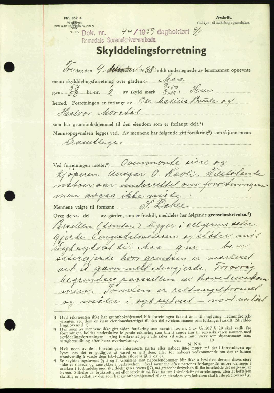 Romsdal sorenskriveri, AV/SAT-A-4149/1/2/2C: Mortgage book no. A6, 1938-1939, Diary no: : 40/1939