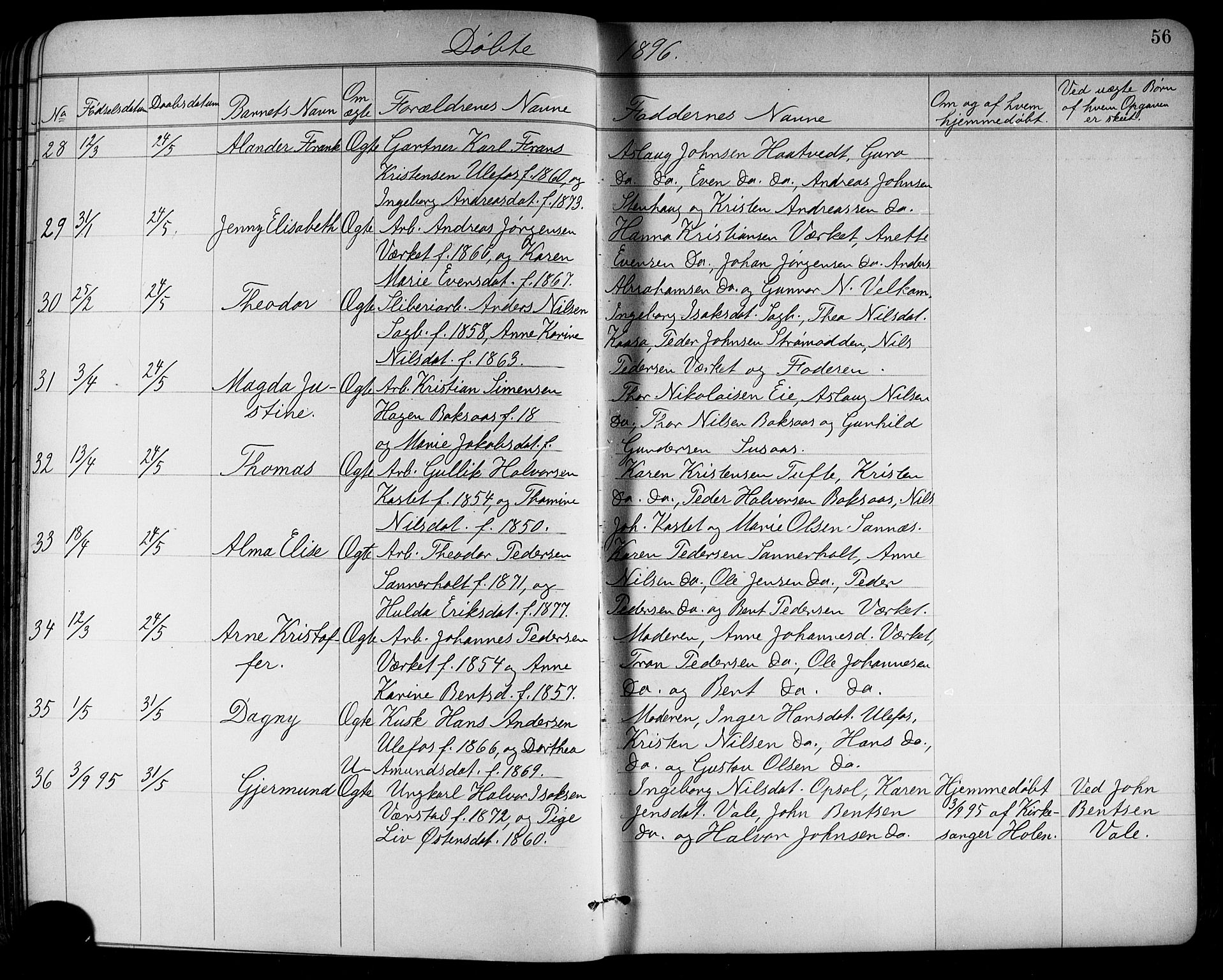 Holla kirkebøker, AV/SAKO-A-272/G/Ga/L0005: Parish register (copy) no. I 5, 1891-1917, p. 56