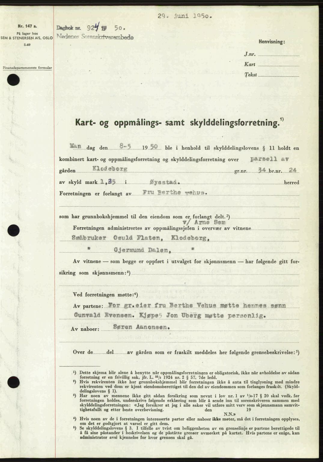 Nedenes sorenskriveri, AV/SAK-1221-0006/G/Gb/Gba/L0062: Mortgage book no. A14, 1949-1950, Diary no: : 924/1950