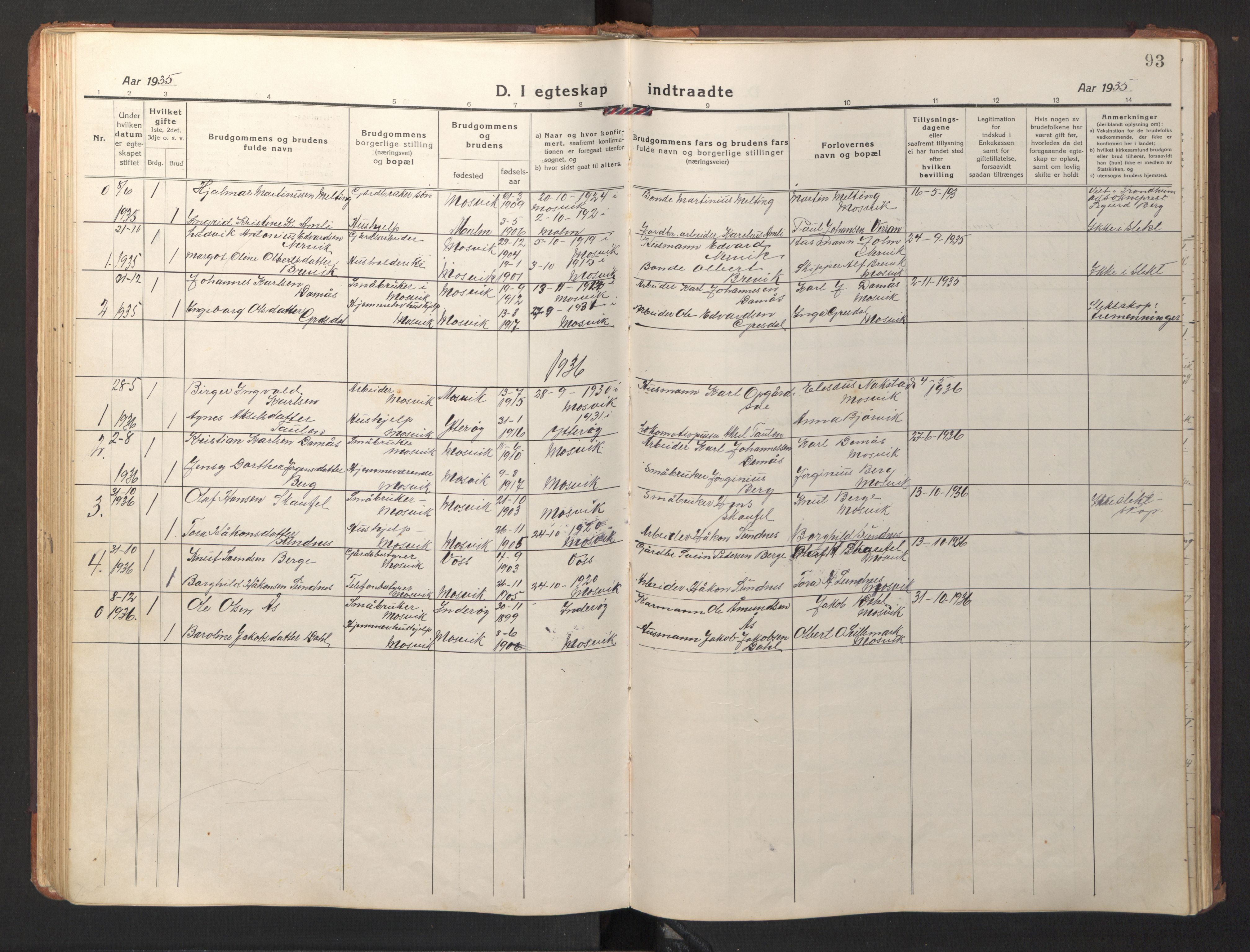Ministerialprotokoller, klokkerbøker og fødselsregistre - Nord-Trøndelag, AV/SAT-A-1458/733/L0328: Parish register (copy) no. 733C03, 1919-1966, p. 93