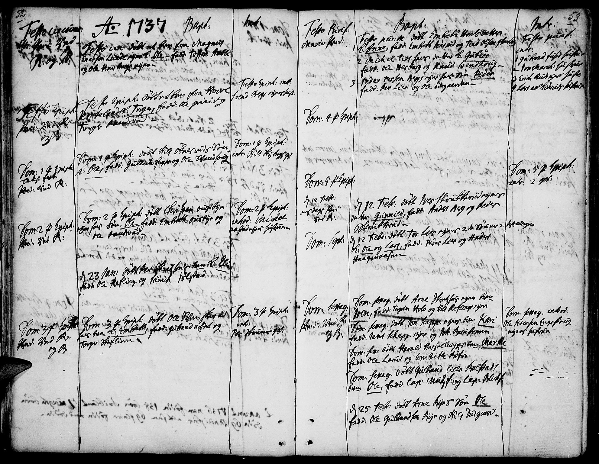 Ringsaker prestekontor, SAH/PREST-014/K/Ka/L0001: Parish register (official) no. 1, 1734-1746, p. 52-53