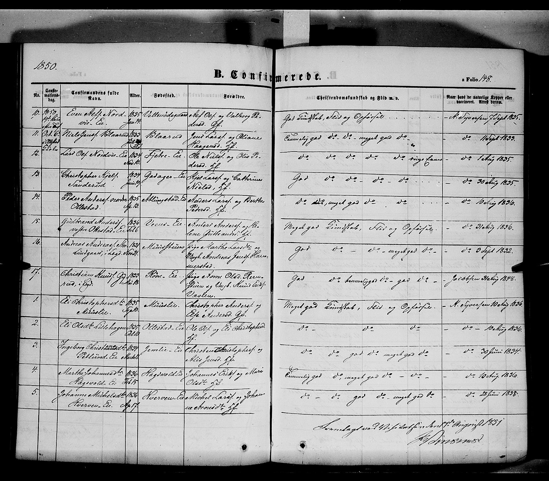 Stange prestekontor, AV/SAH-PREST-002/K/L0011: Parish register (official) no. 11, 1846-1852, p. 148