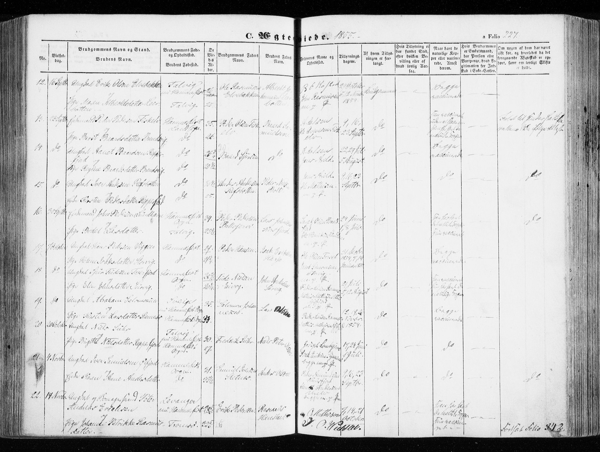 Hammerfest sokneprestkontor, AV/SATØ-S-1347/H/Ha/L0004.kirke: Parish register (official) no. 4, 1843-1856, p. 227
