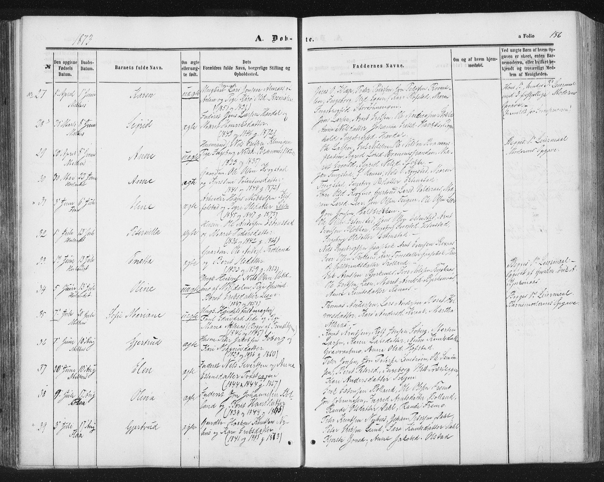 Ministerialprotokoller, klokkerbøker og fødselsregistre - Sør-Trøndelag, SAT/A-1456/691/L1077: Parish register (official) no. 691A09, 1862-1873, p. 156