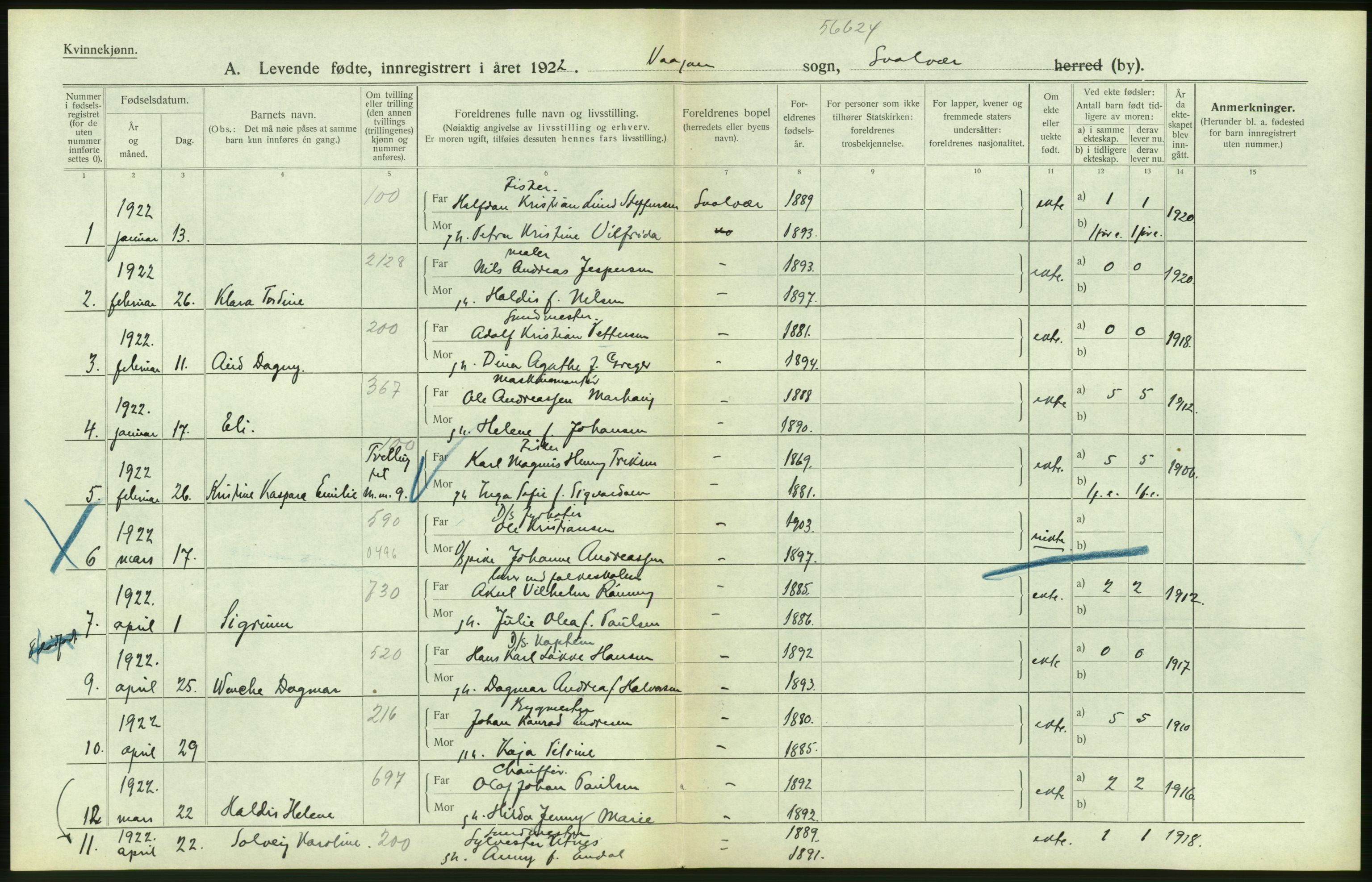 Statistisk sentralbyrå, Sosiodemografiske emner, Befolkning, AV/RA-S-2228/D/Df/Dfc/Dfcb/L0044: Nordland fylke: Levendefødte menn og kvinner. Bygder og byer., 1922, p. 58