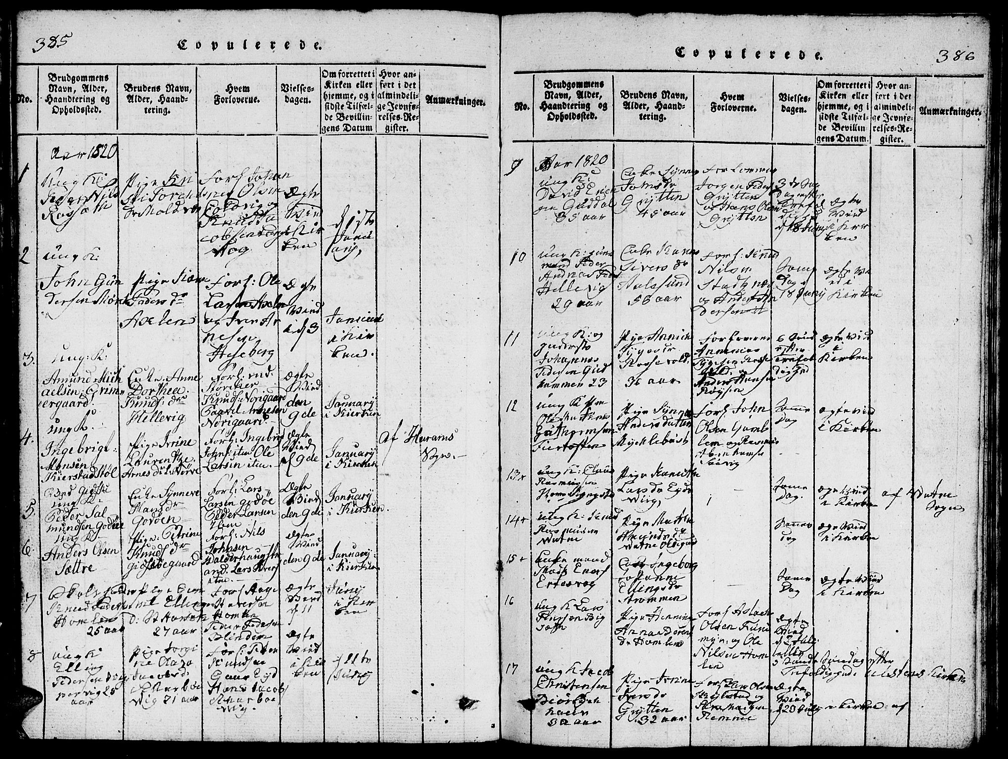 Ministerialprotokoller, klokkerbøker og fødselsregistre - Møre og Romsdal, AV/SAT-A-1454/528/L0423: Parish register (copy) no. 528C04, 1816-1827, p. 385-386