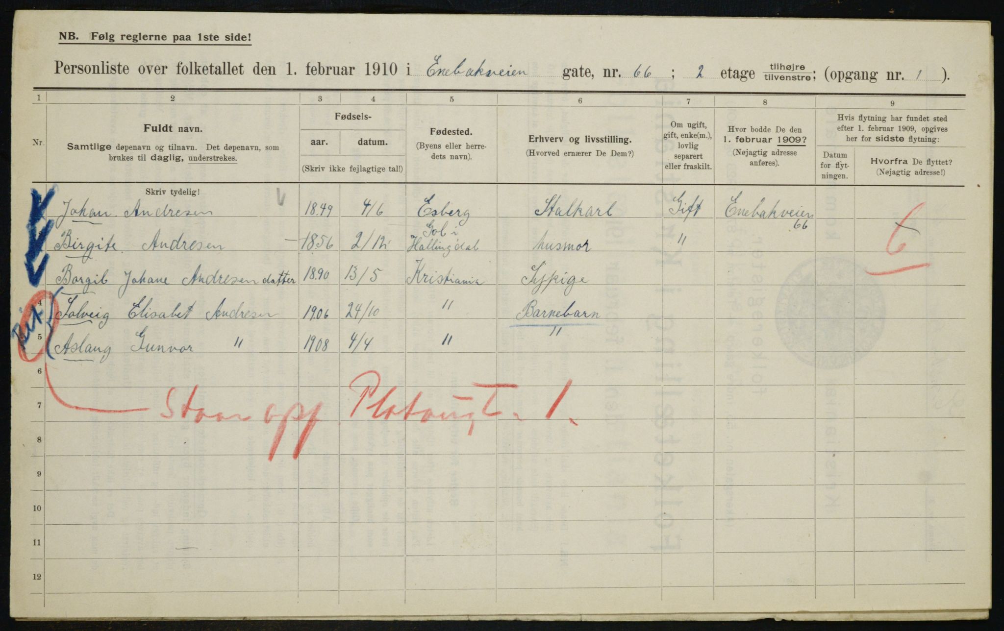 OBA, Municipal Census 1910 for Kristiania, 1910, p. 19676