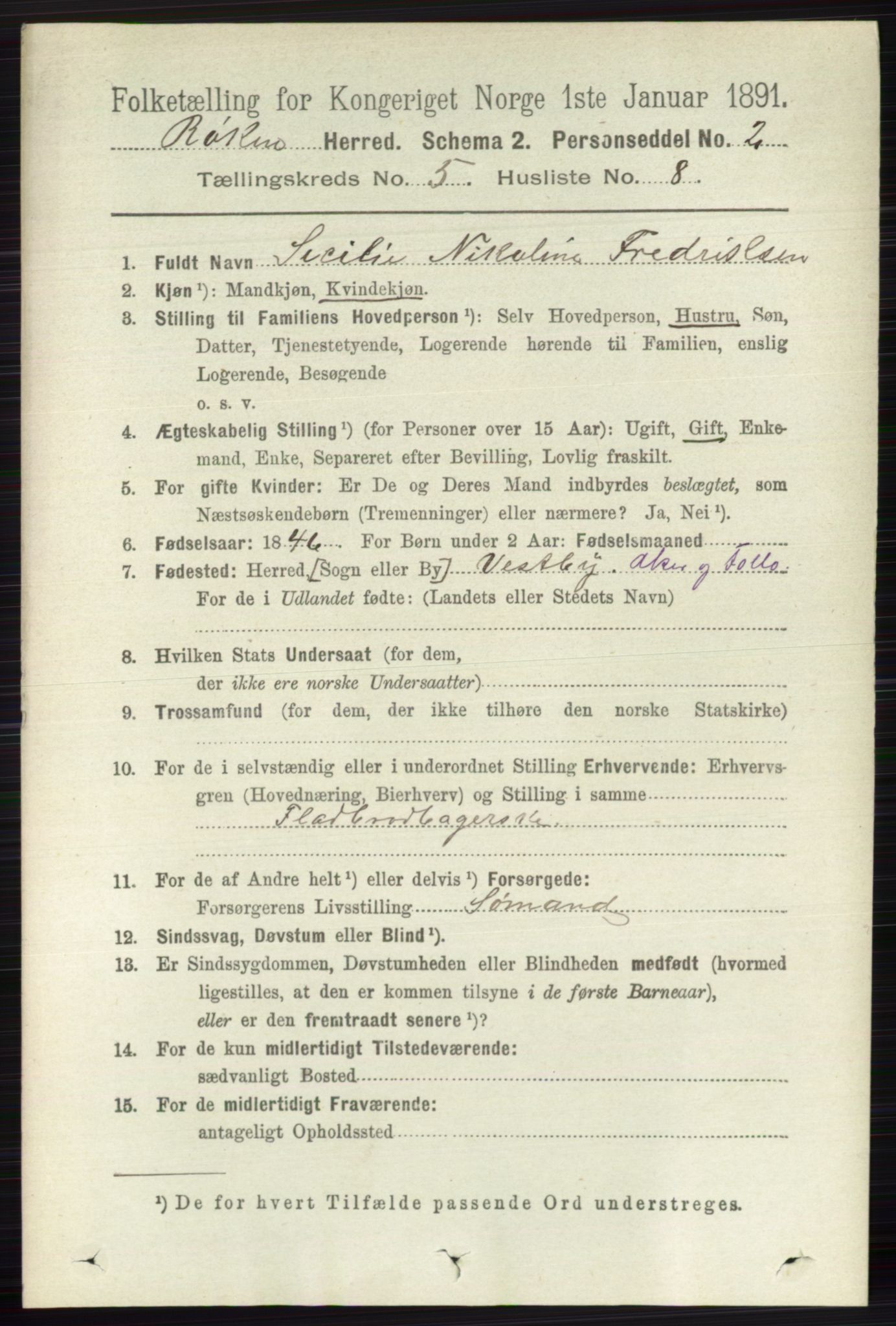 RA, 1891 census for 0627 Røyken, 1891, p. 2921