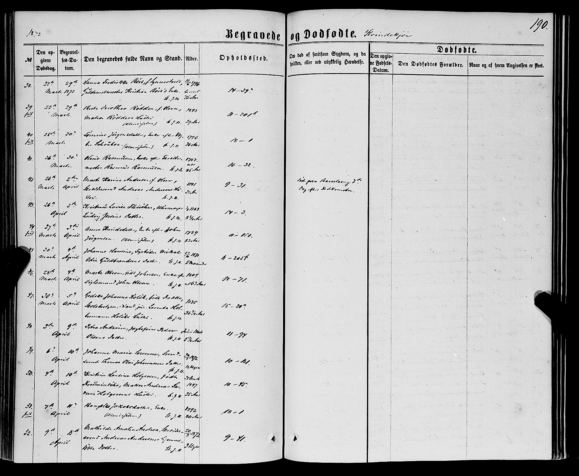 Domkirken sokneprestembete, AV/SAB-A-74801/H/Haa/L0042: Parish register (official) no. E 3, 1863-1876, p. 190