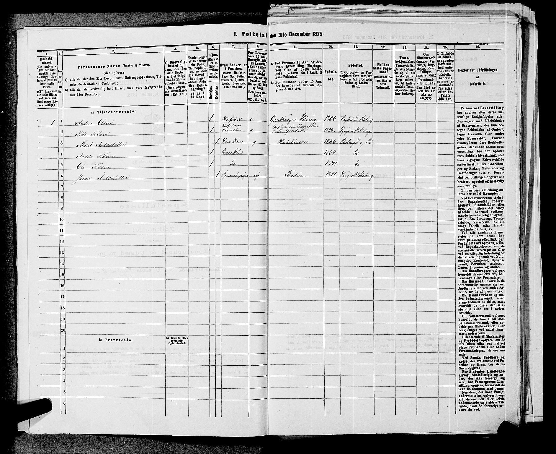 SAKO, 1875 census for 0631P Flesberg, 1875, p. 284