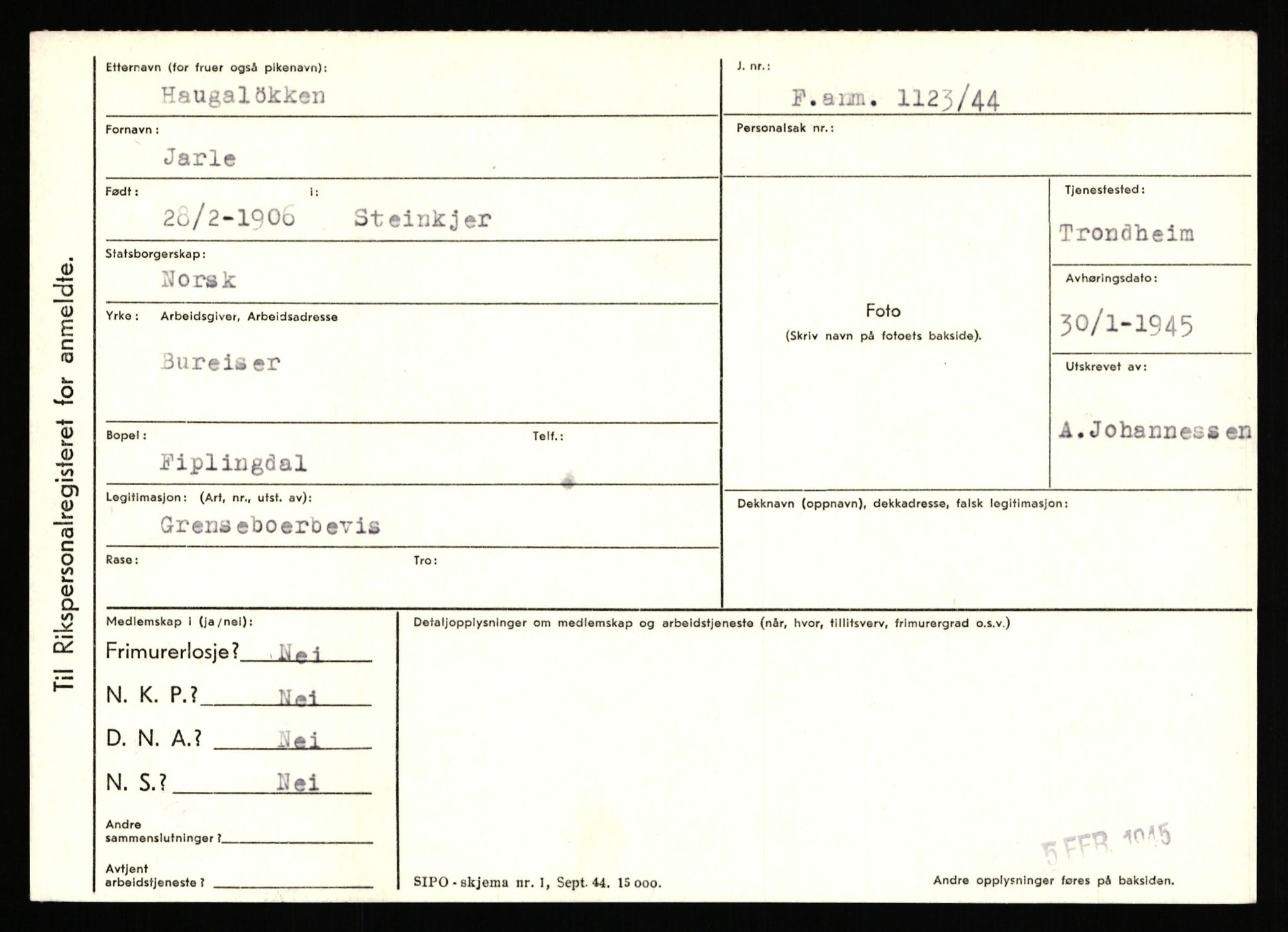 Statspolitiet - Hovedkontoret / Osloavdelingen, AV/RA-S-1329/C/Ca/L0006: Hanche - Hokstvedt, 1943-1945, p. 2207