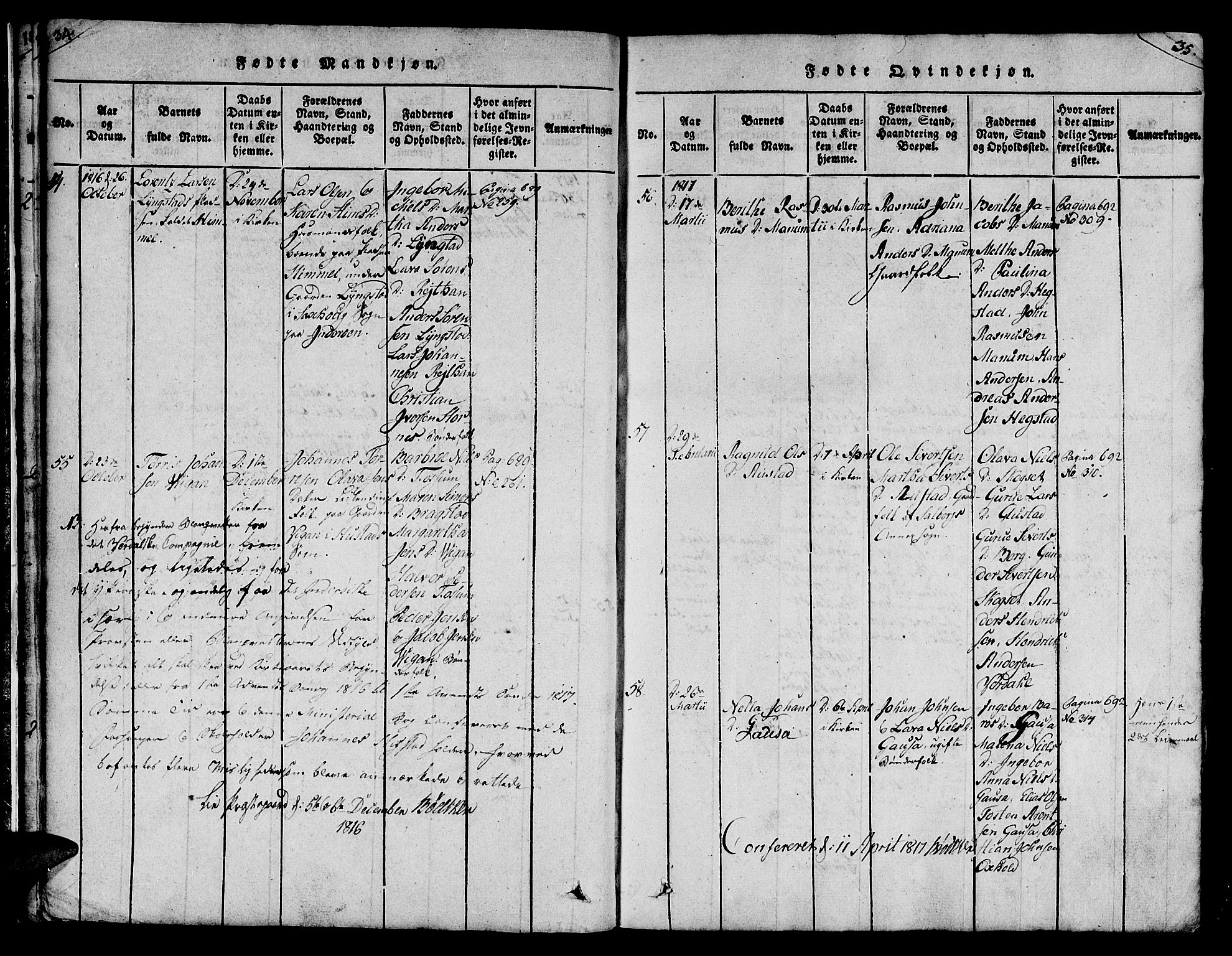 Ministerialprotokoller, klokkerbøker og fødselsregistre - Nord-Trøndelag, SAT/A-1458/730/L0275: Parish register (official) no. 730A04, 1816-1822, p. 34-35